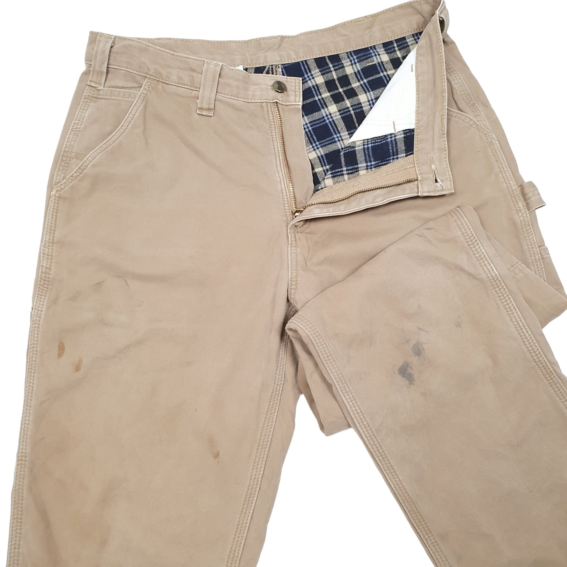 Mens Beige Carhartt Lined Thermal Winter Carpenter Trousers