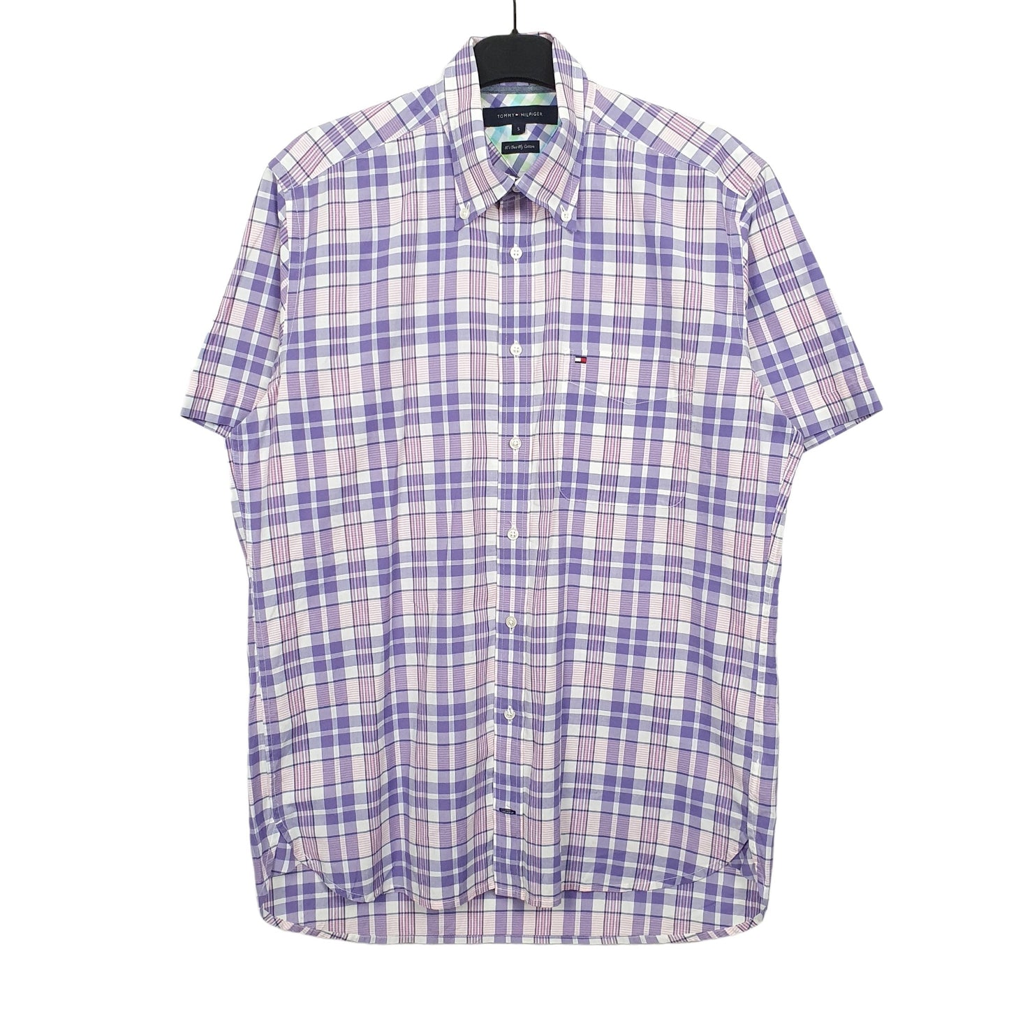 Tommy Hilfiger Short Sleeve Regular Fit Check Shirt Purple