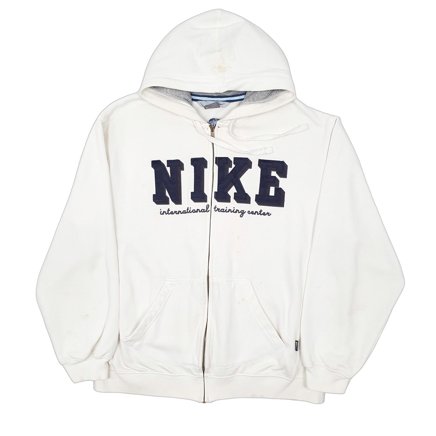 Mens White Nike Vintage 2000s Spellout Hoodie Full Zip Jumper