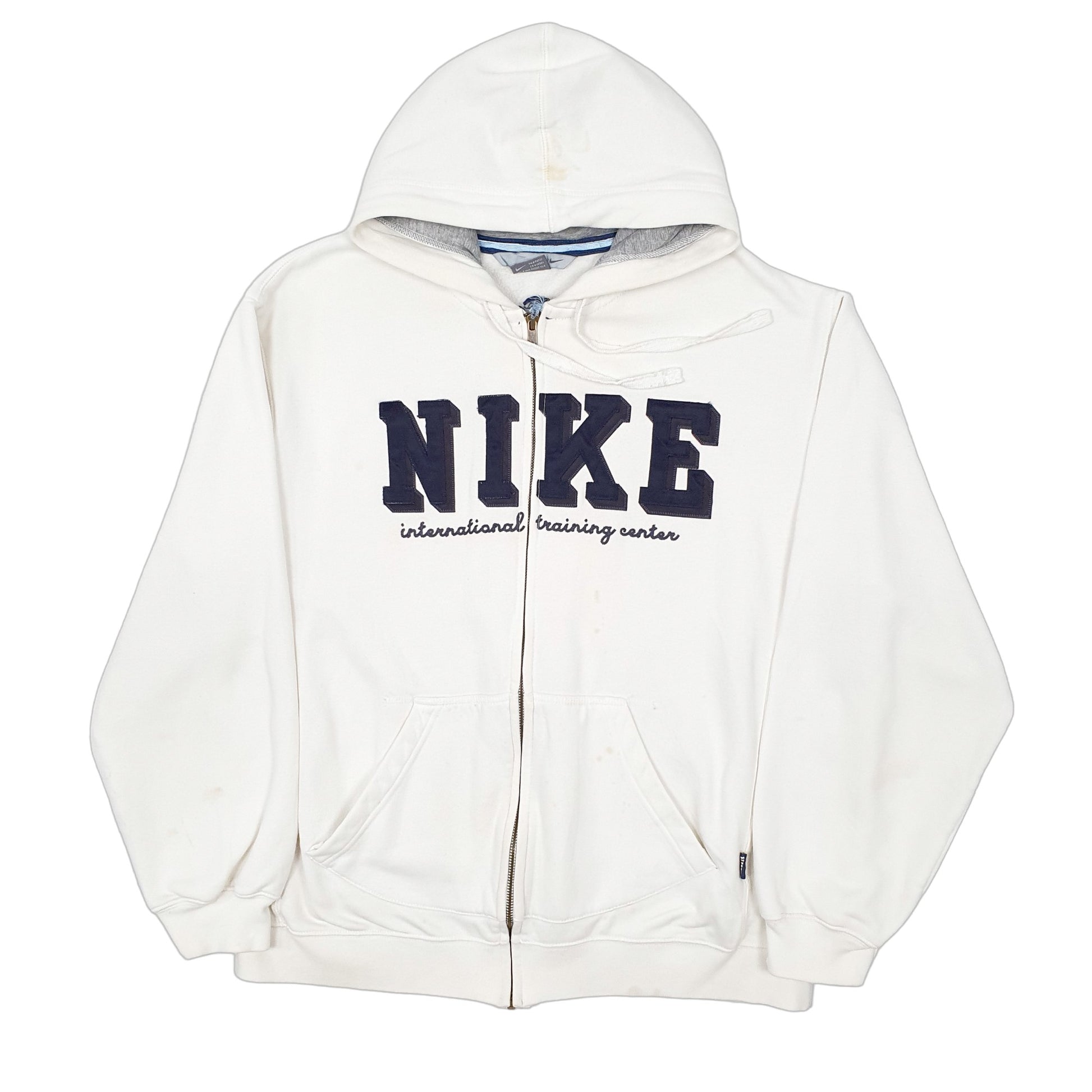 Mens White Nike Vintage 2000s Spellout Hoodie Full Zip Jumper