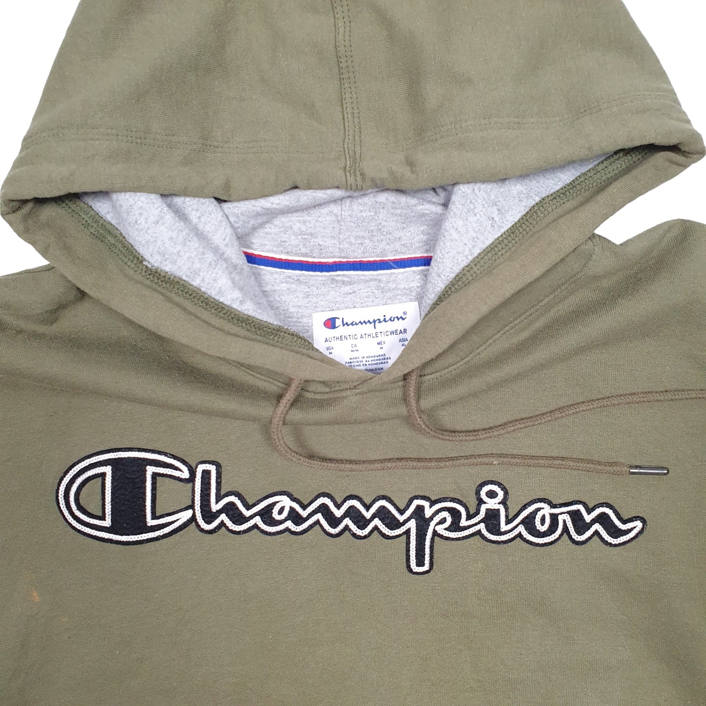 Mens Khaki Champion Spellout Hoodie Jumper