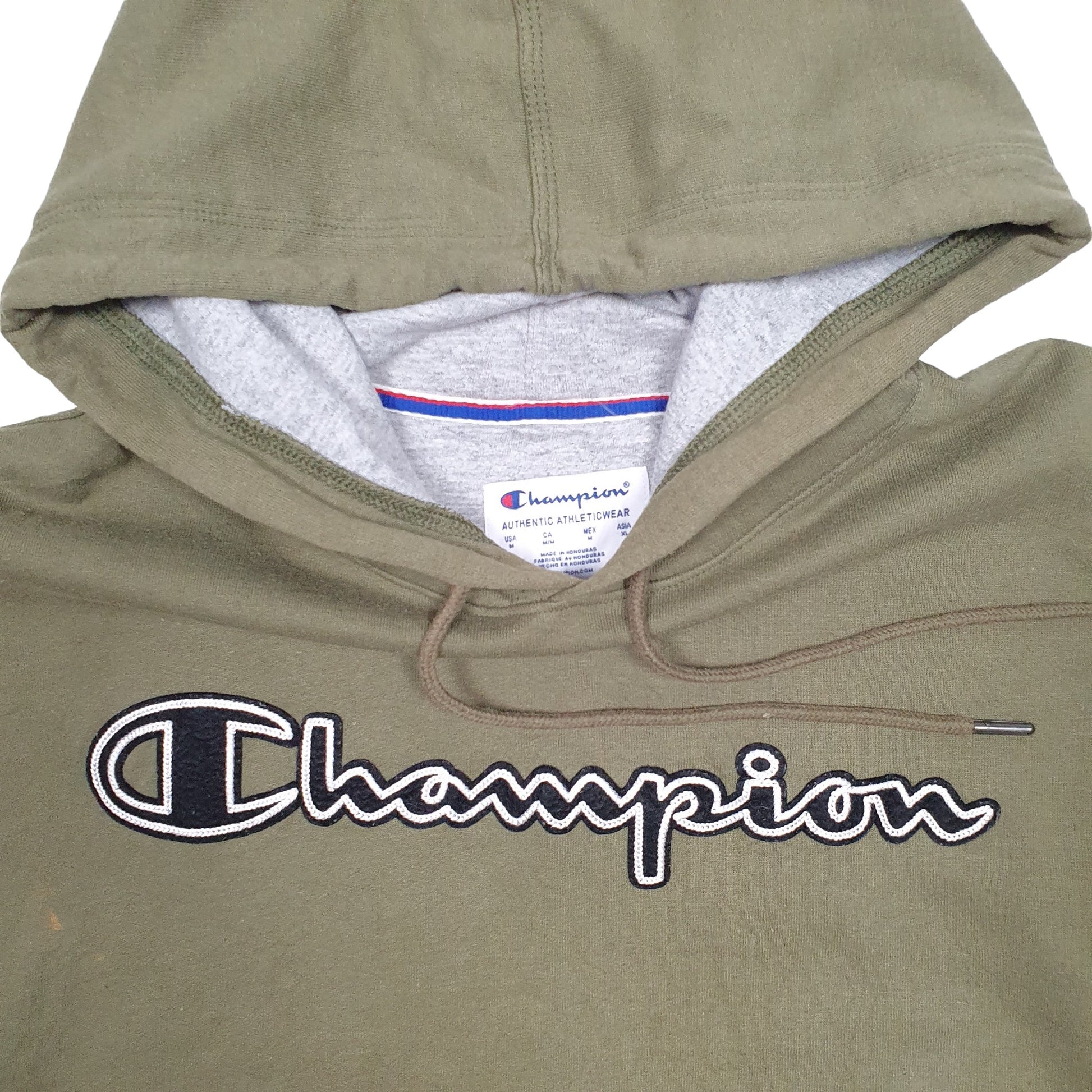 Mens Khaki Champion Spellout Hoodie Jumper