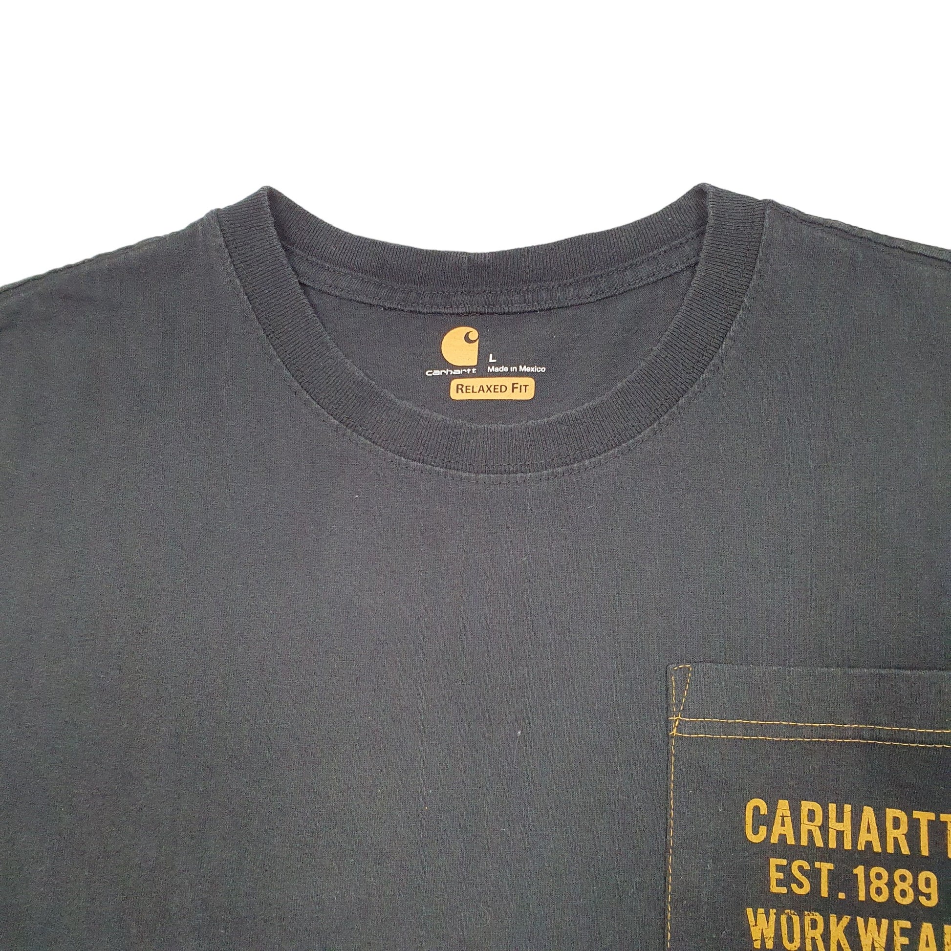 Mens Black Carhartt Pocket Work Wear Est 1889 Short Sleeve T Shirt