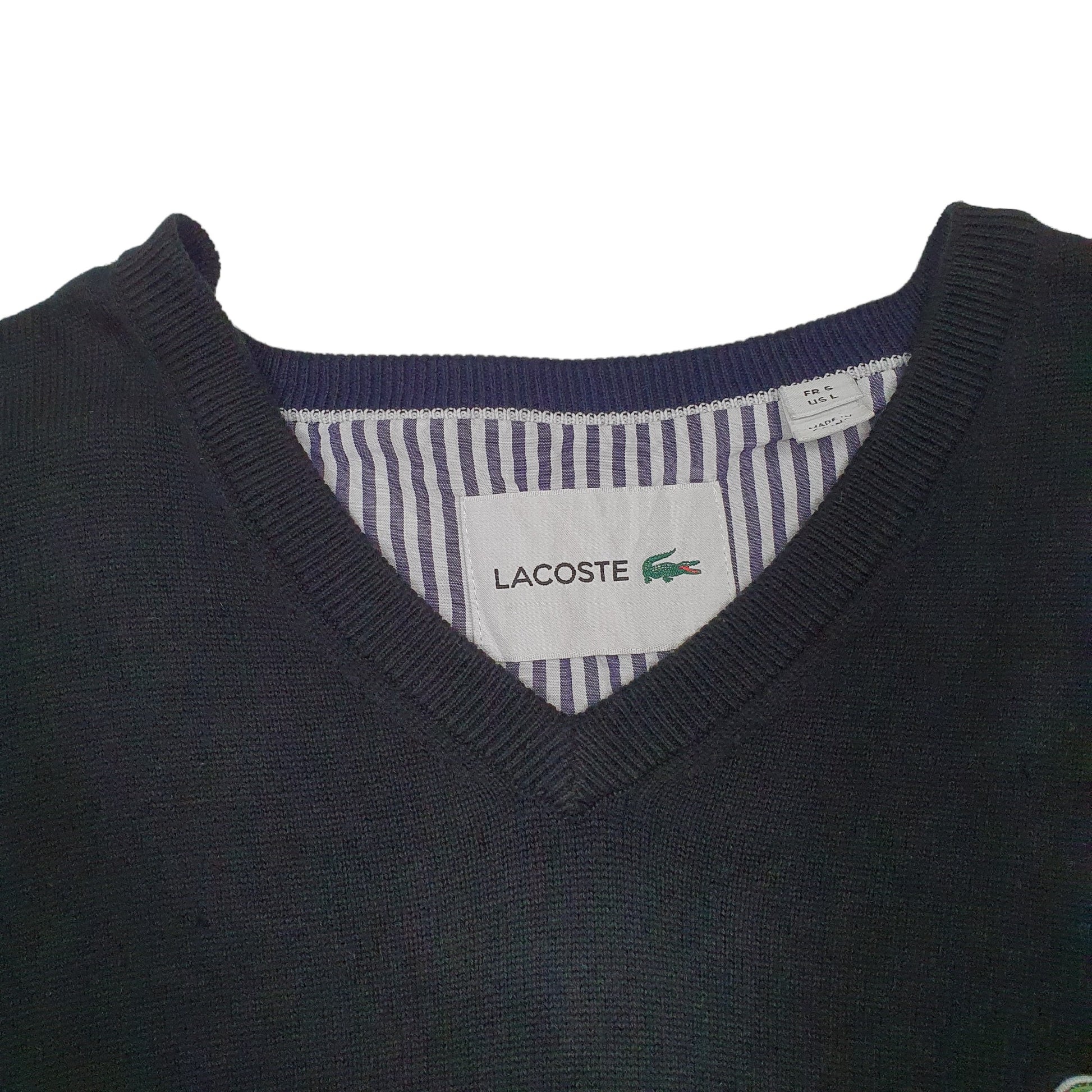 Mens Black Lacoste  V Neck Jumper