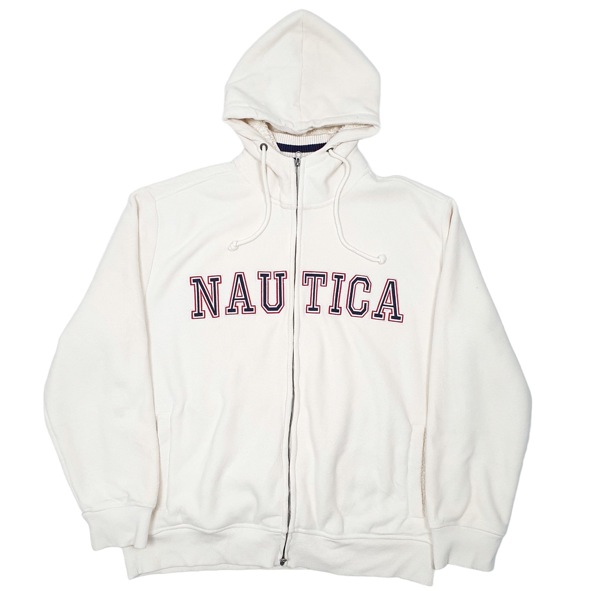 Mens Cream Nautica Hoodie Hooded Lined Full Zip Jumper