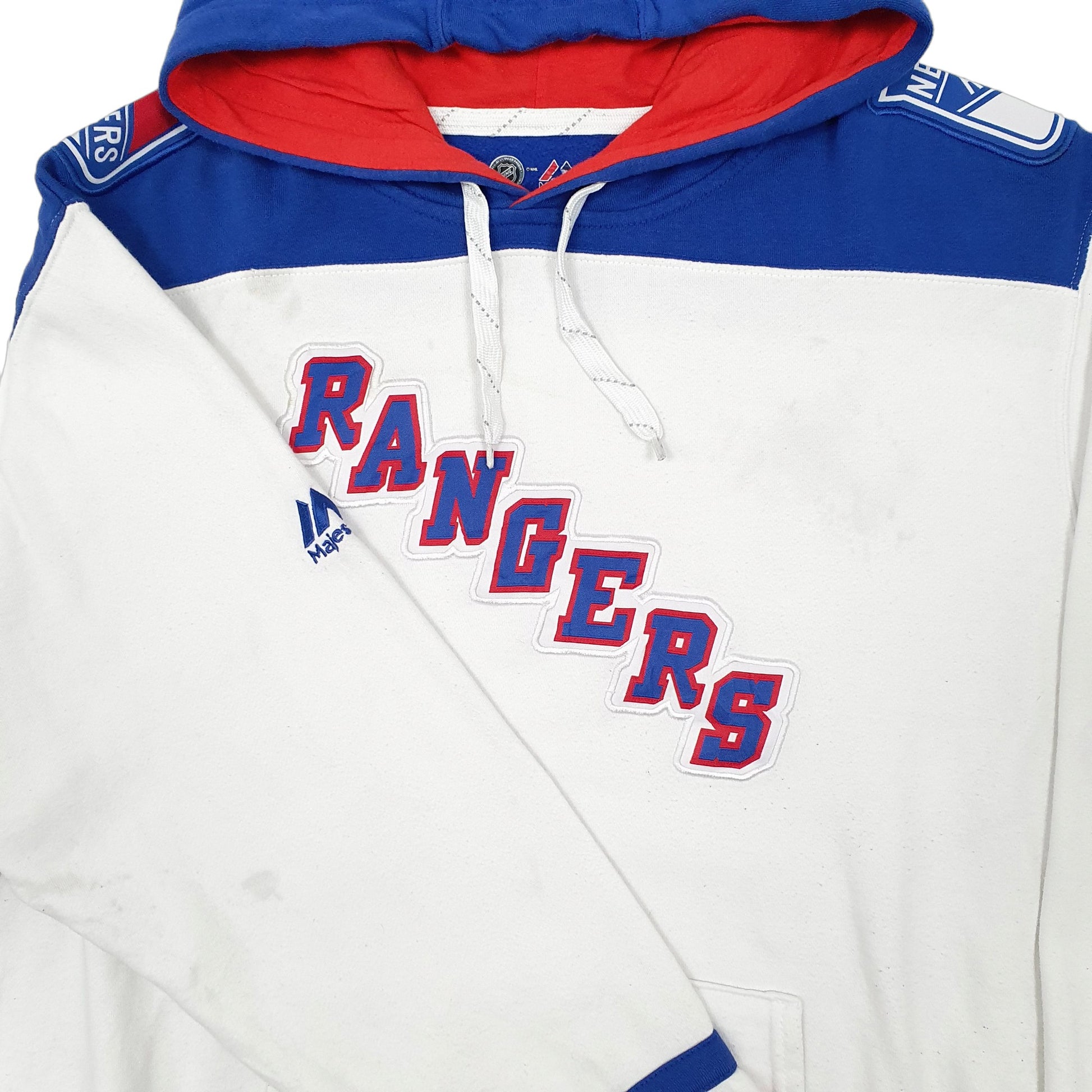 Mens White NHL New York Rangers Majestic USA Hockey Hoodie Jumper