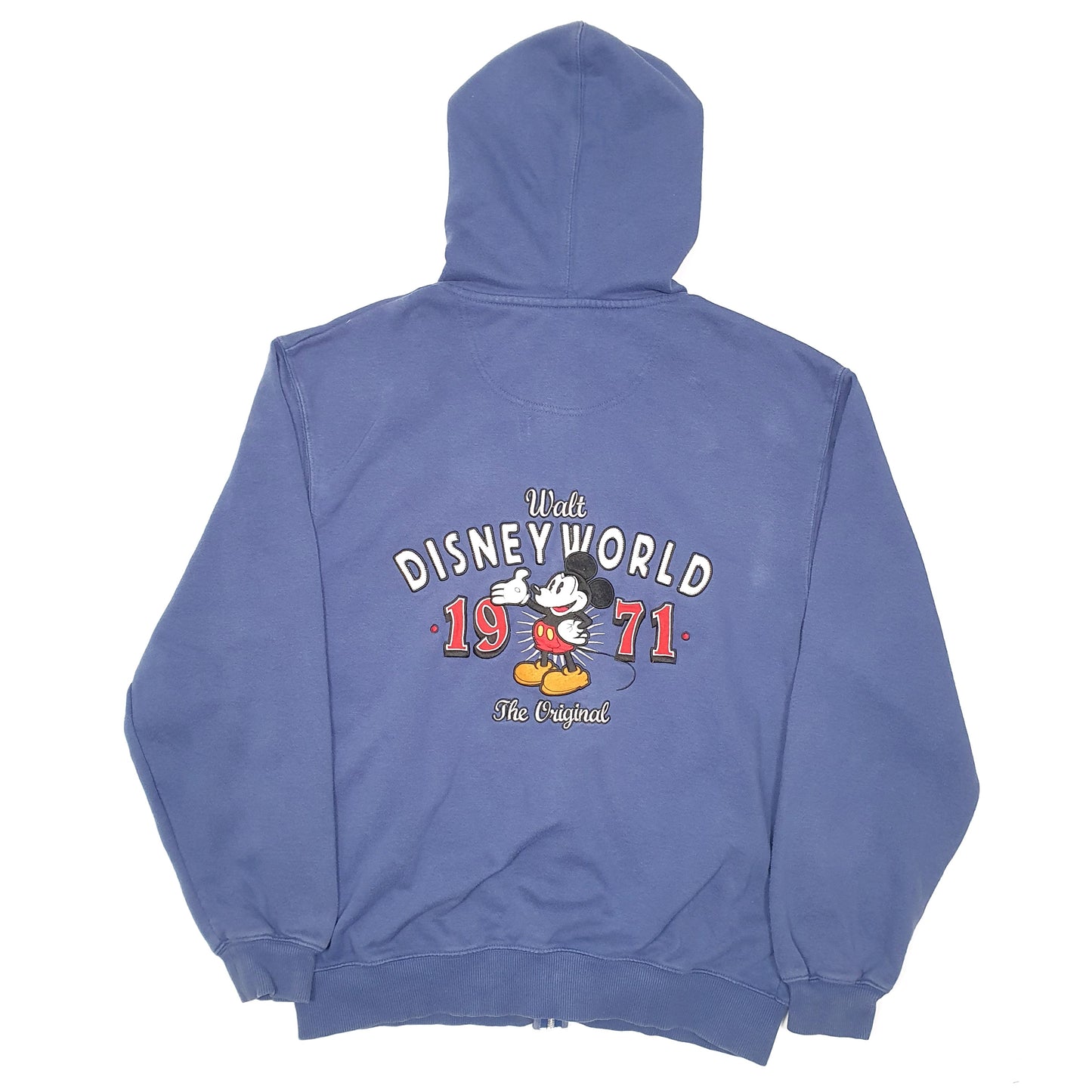 Mens Blue Disney Walt World Mickey Mouse Hoodie 1971 Full Zip Jumper