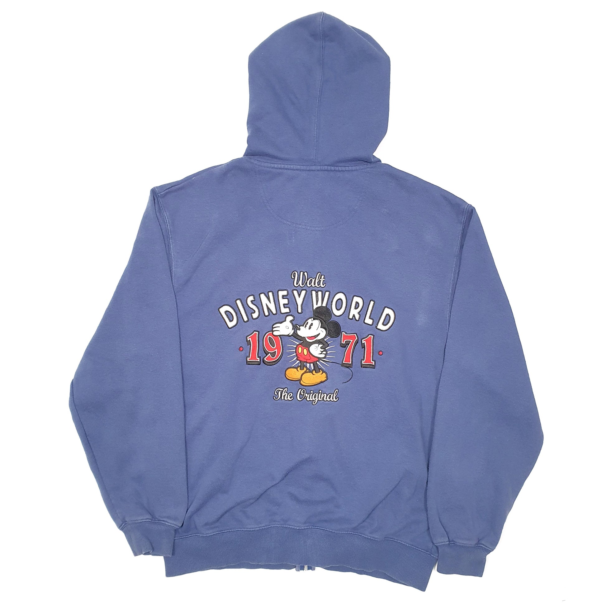 Mens Blue Disney Walt World Mickey Mouse Hoodie 1971 Full Zip Jumper