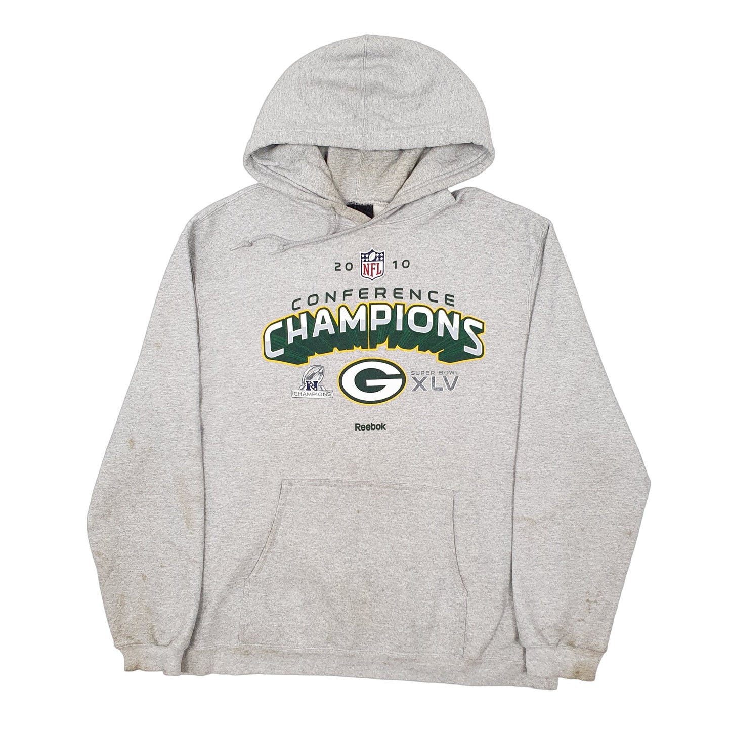 Mens Grey NFL 2010 Superbowl Champions Green Bay Packers Football Hoodie Jumper
