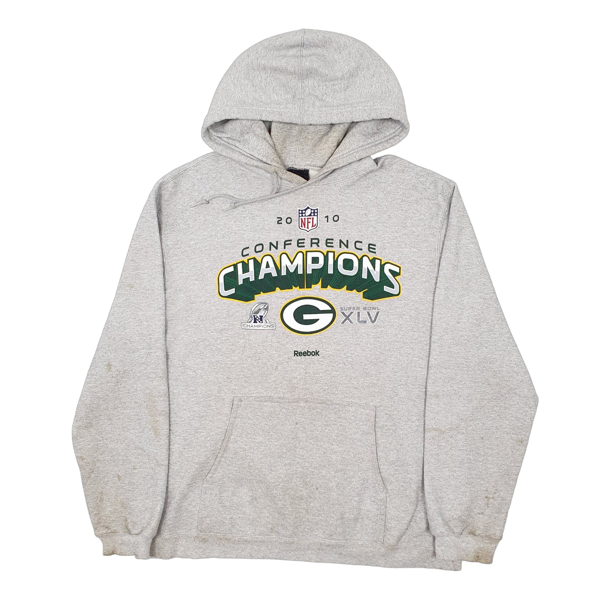 Mens Grey NFL 2010 Superbowl Champions Green Bay Packers Football Hoodie Jumper