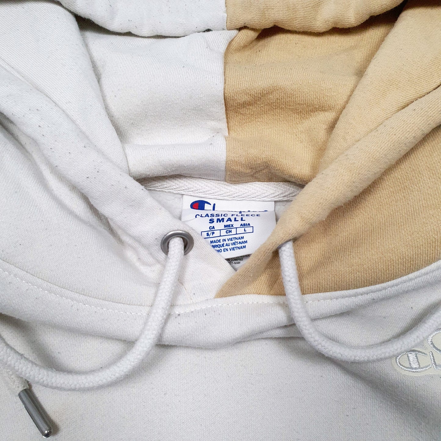 Mens Cream Champion Panelled Hoodie Jumper
