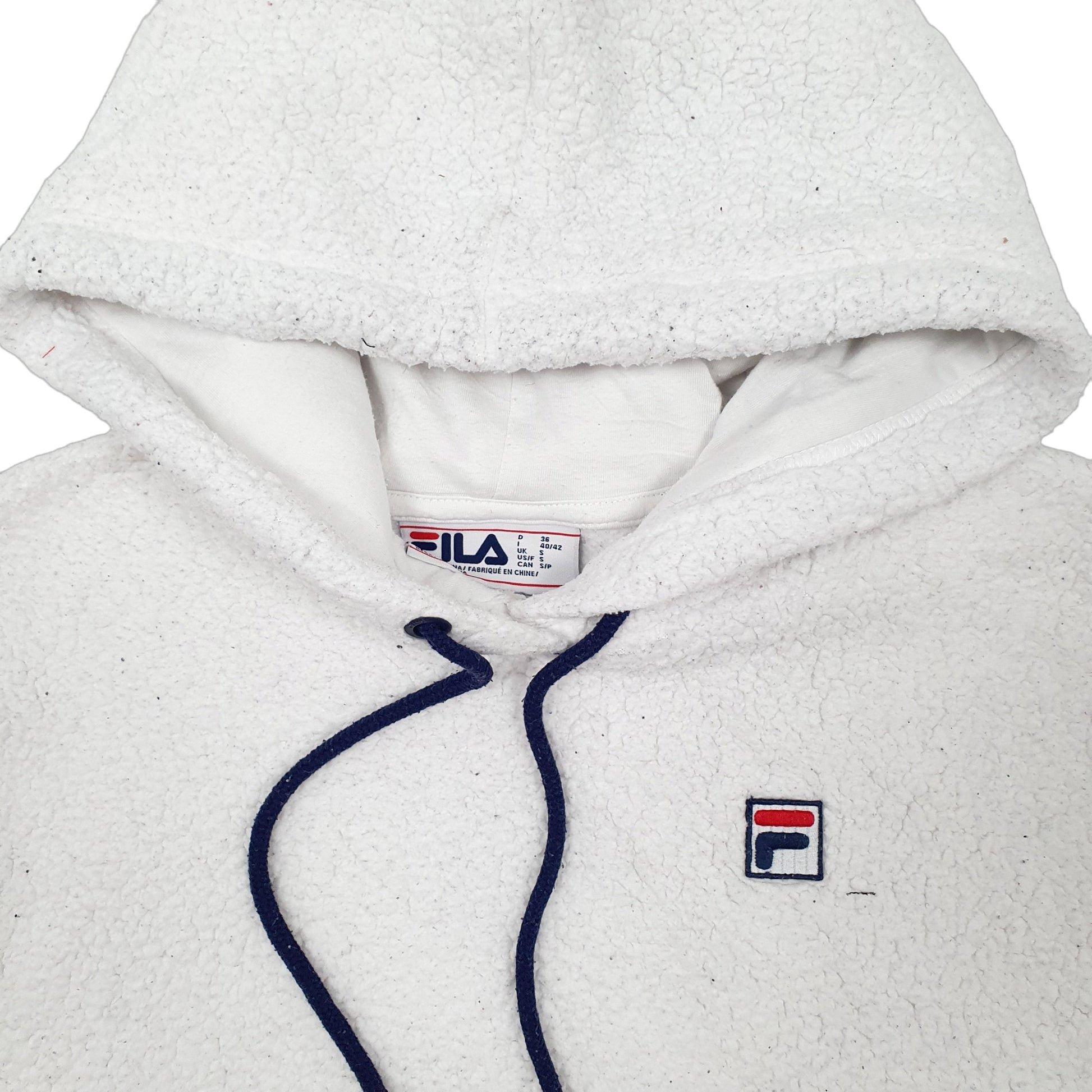 Mens White Fila Sherpa Retro Pile Hoodie Jumper