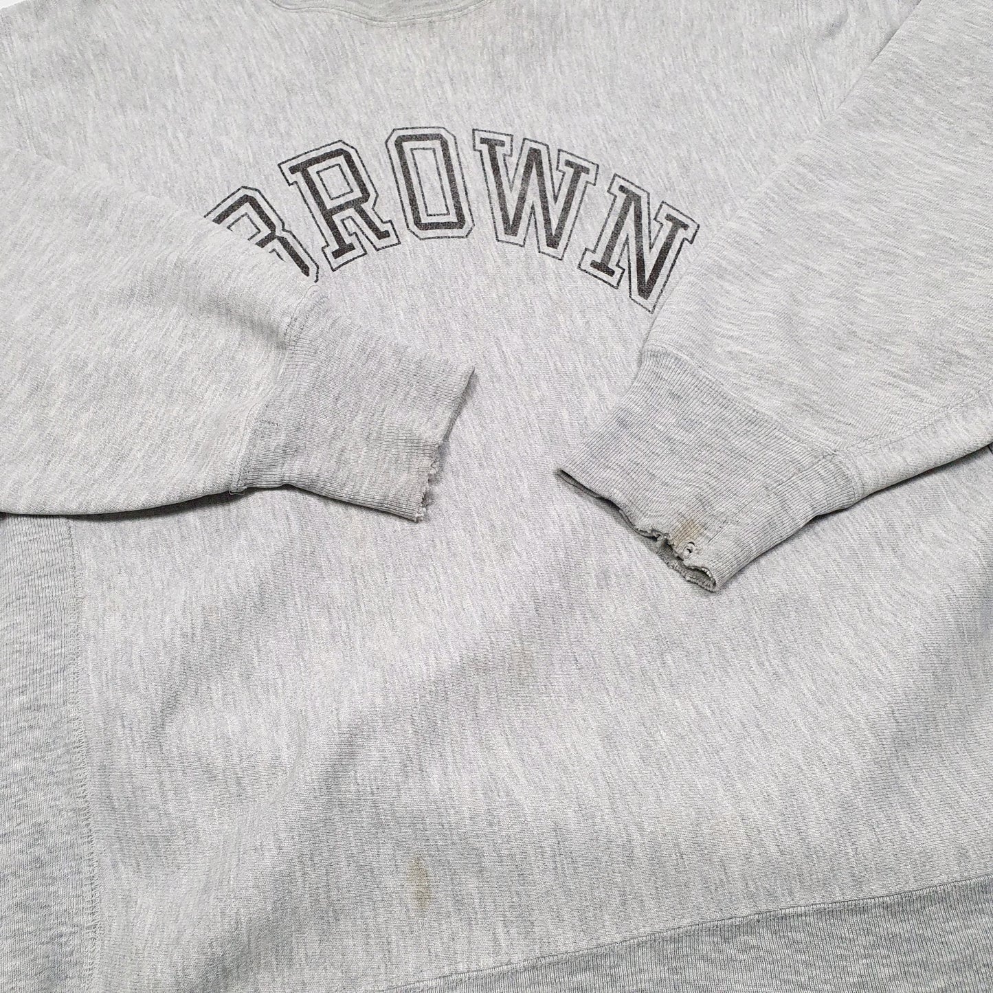 Mens Grey Champion Vintage Warm Up Reverse Weave Brown Ivy League 80s Crewneck Jumper