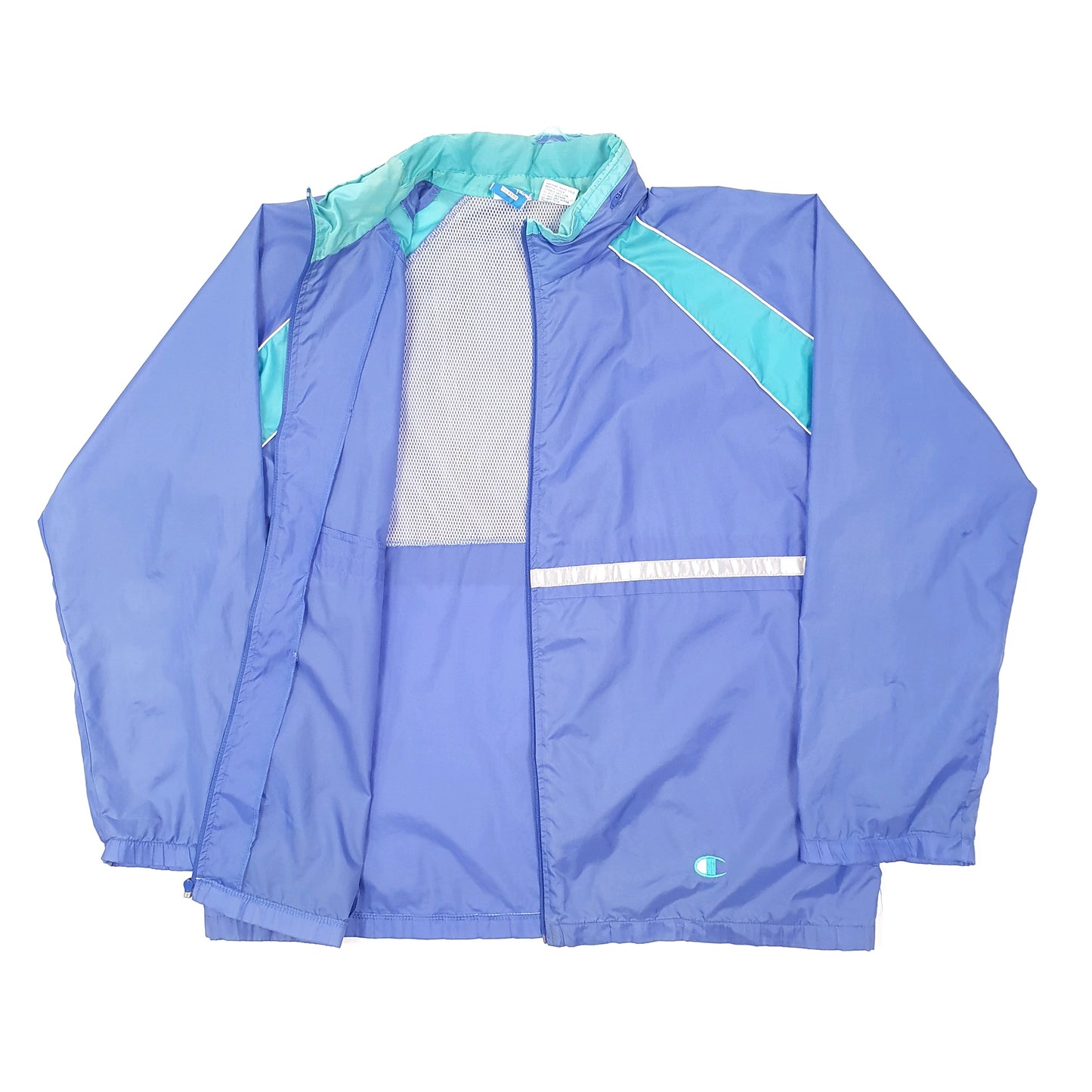 Mens Blue Champion Vintage 1980s Shell Windbreaker Coat