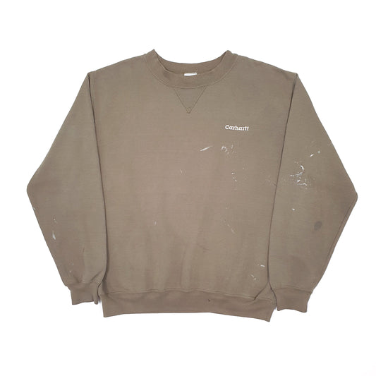 Mens Khaki Carhartt Spellout Workwear Crewneck Jumper