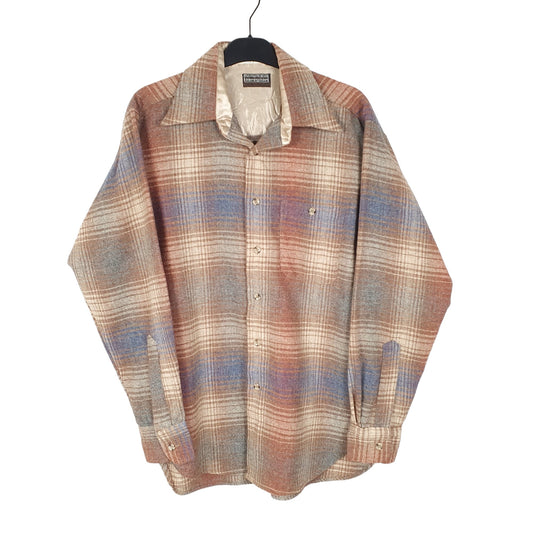 Bloomingdales Flannel Shacket Men's Store Vintage 70s Long Sleeve Regular Fit Check Shirt Brown