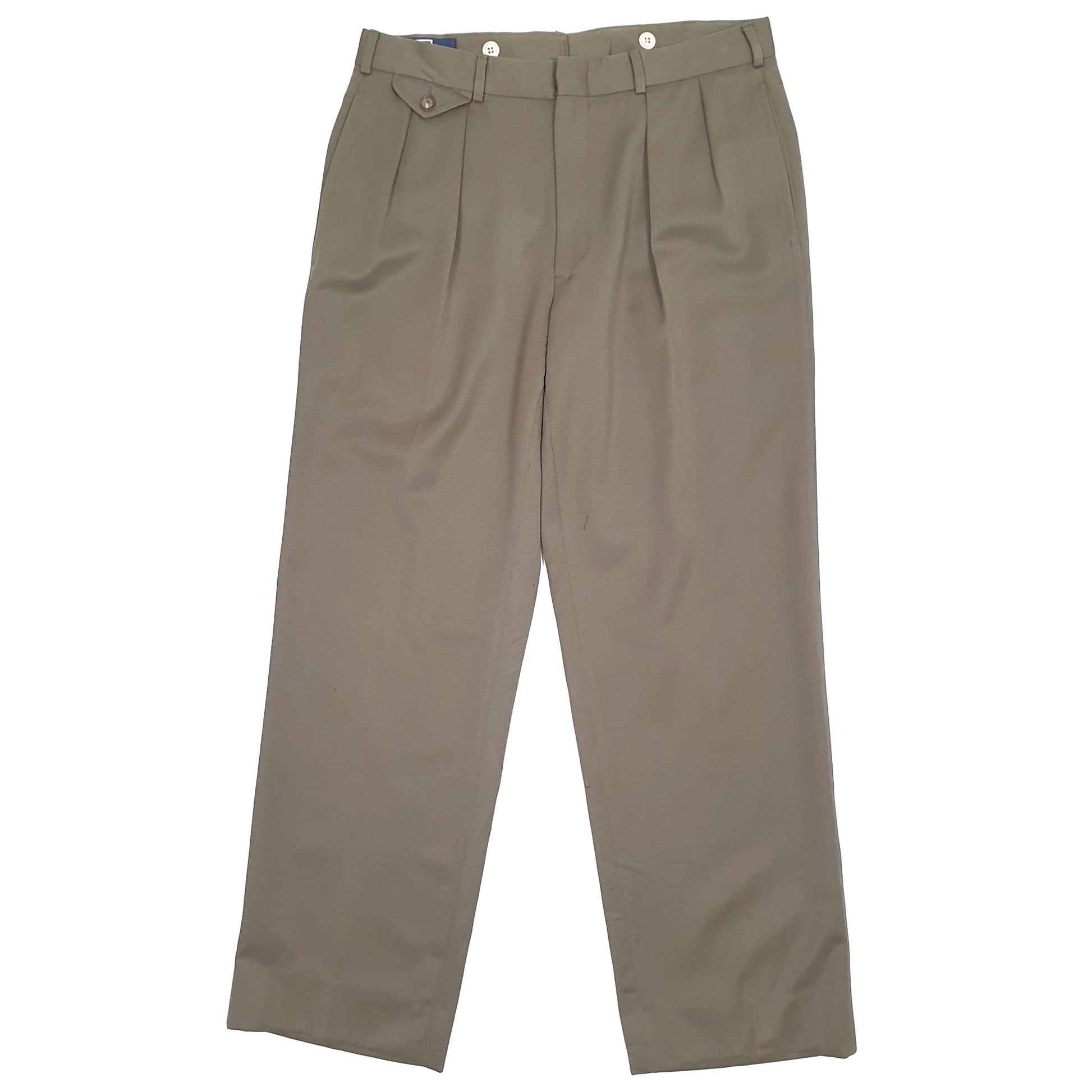 Mens Khaki Polo Ralph Lauren Vintage Double Pleated Chino Trousers