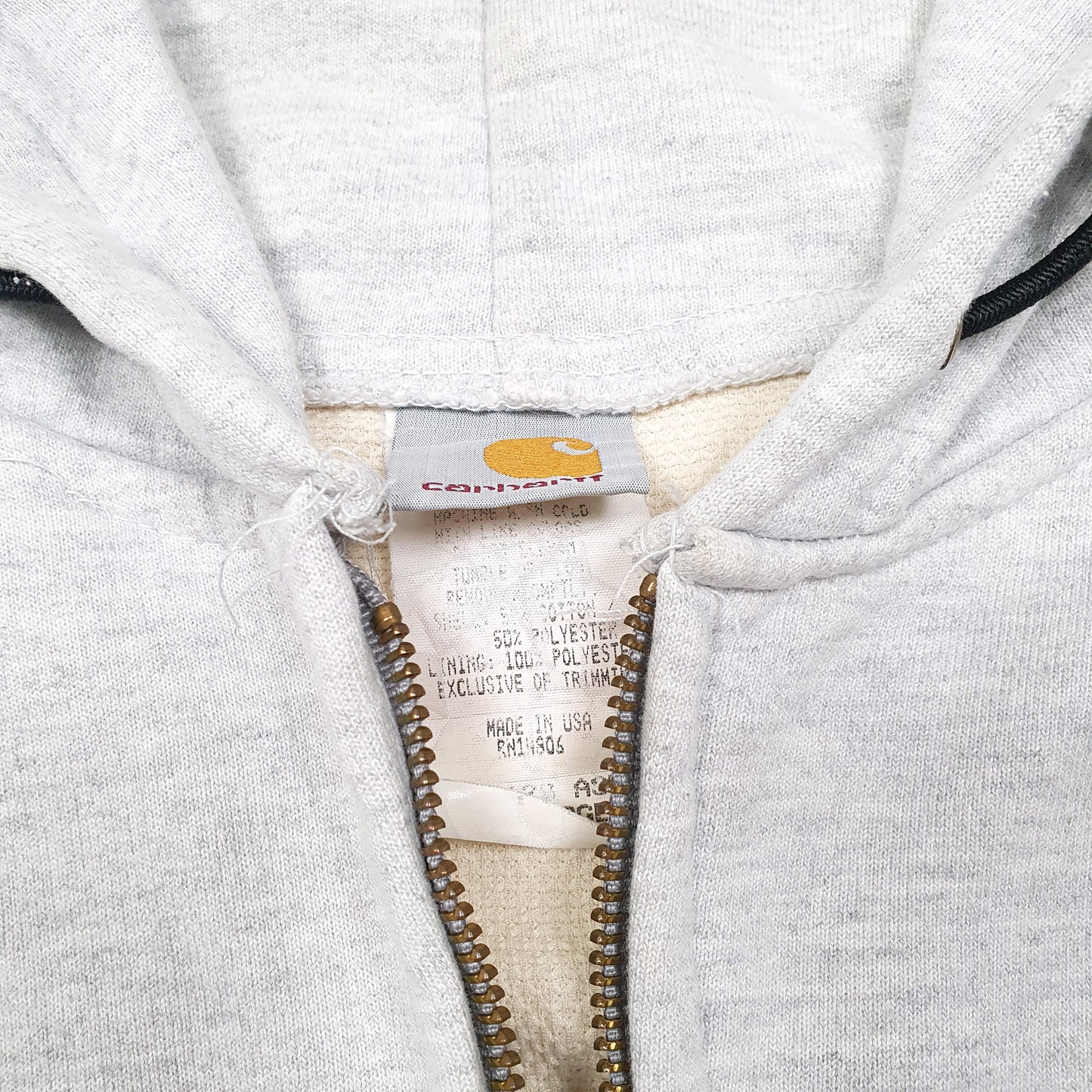 Mens Grey Carhartt Hoodie Thermal Lined Made In USA Full Zip Jumper