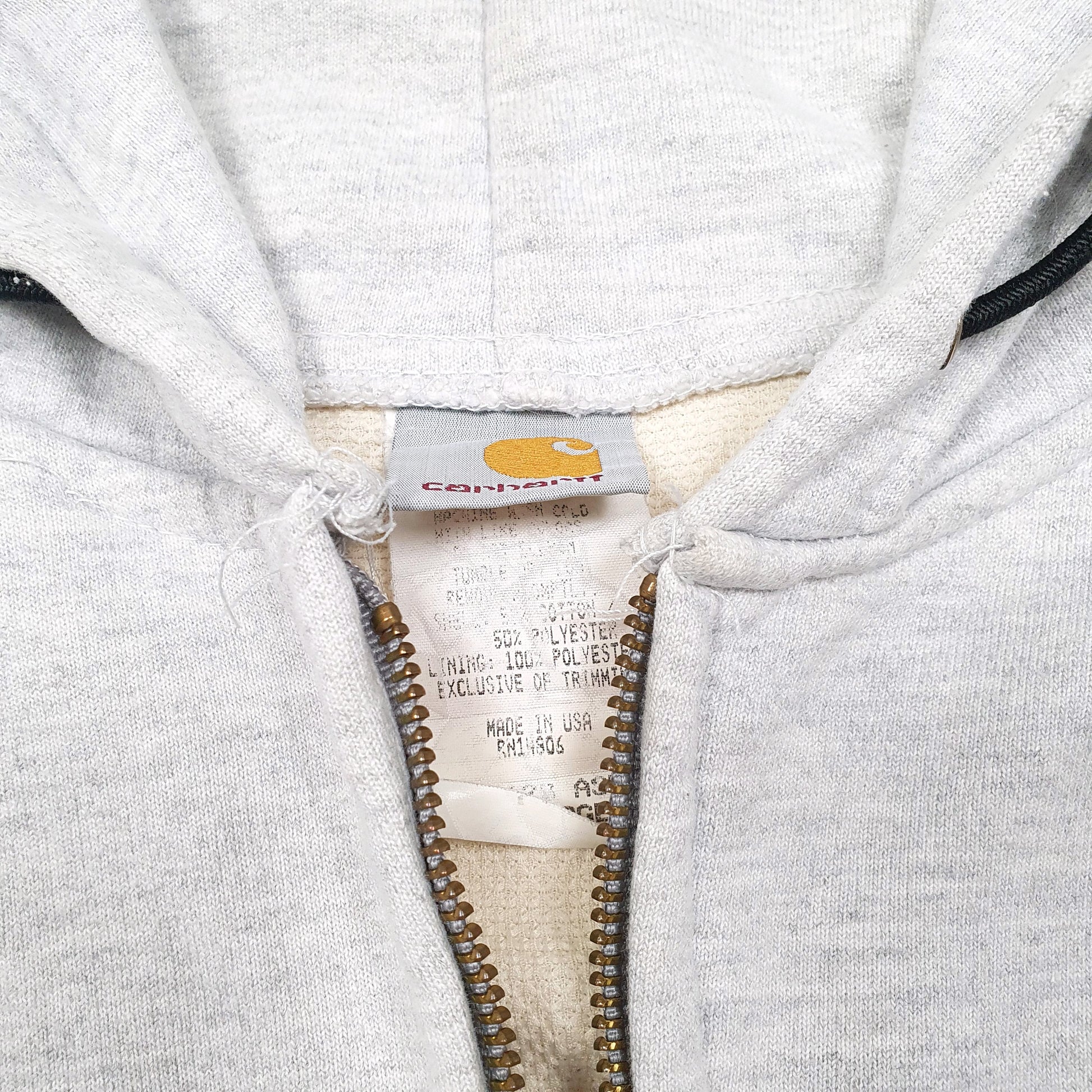 Mens Grey Carhartt Hoodie Thermal Lined Made In USA Full Zip Jumper