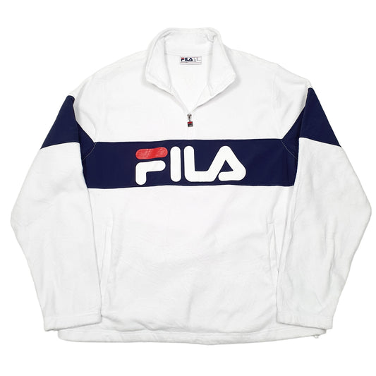 Mens White Fila  Quarter Zip Jumper