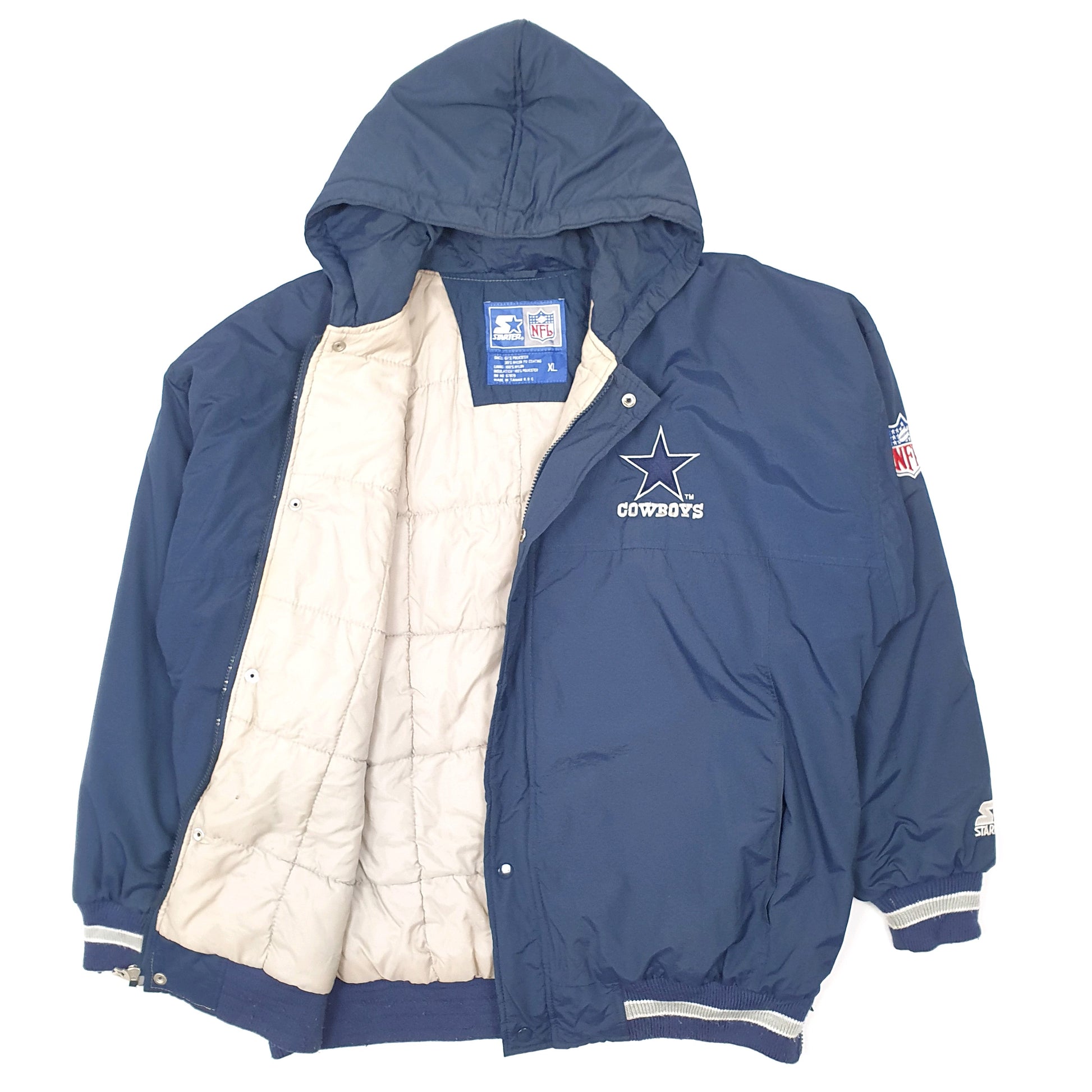 Mens Navy NFL Starter Dallas Cowboys Vintage 1990s Hoodie Coat