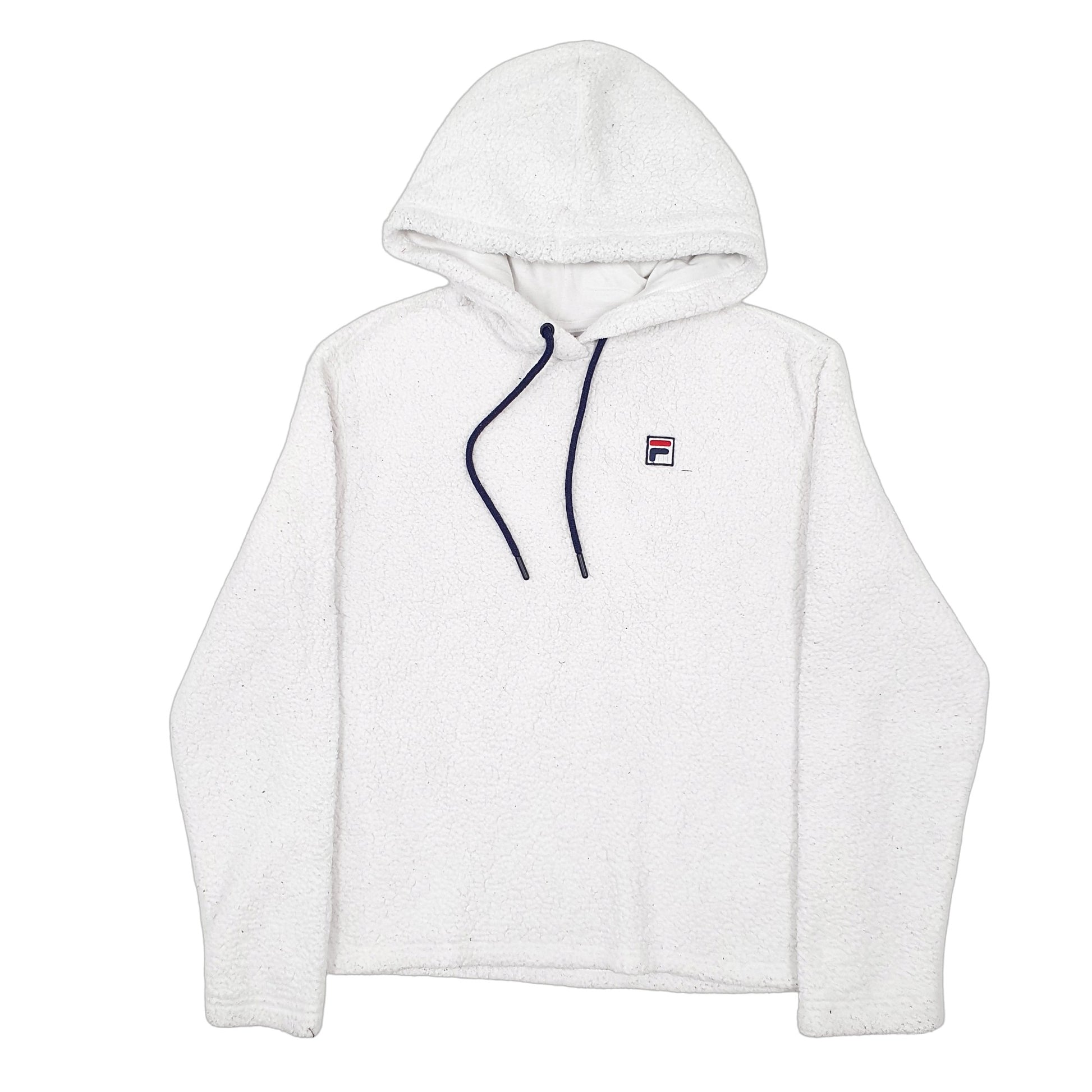 Mens White Fila Sherpa Retro Pile Hoodie Jumper