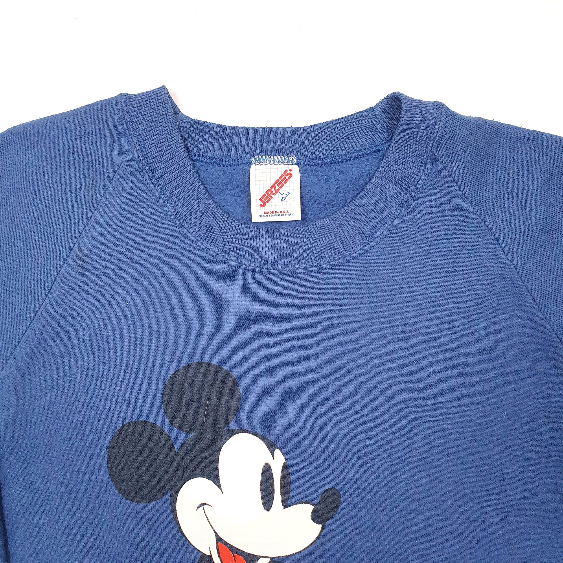 Mens Blue Jerzees Vintage 1980s Made in USA Disney Mickey Mouse Crewneck Jumper