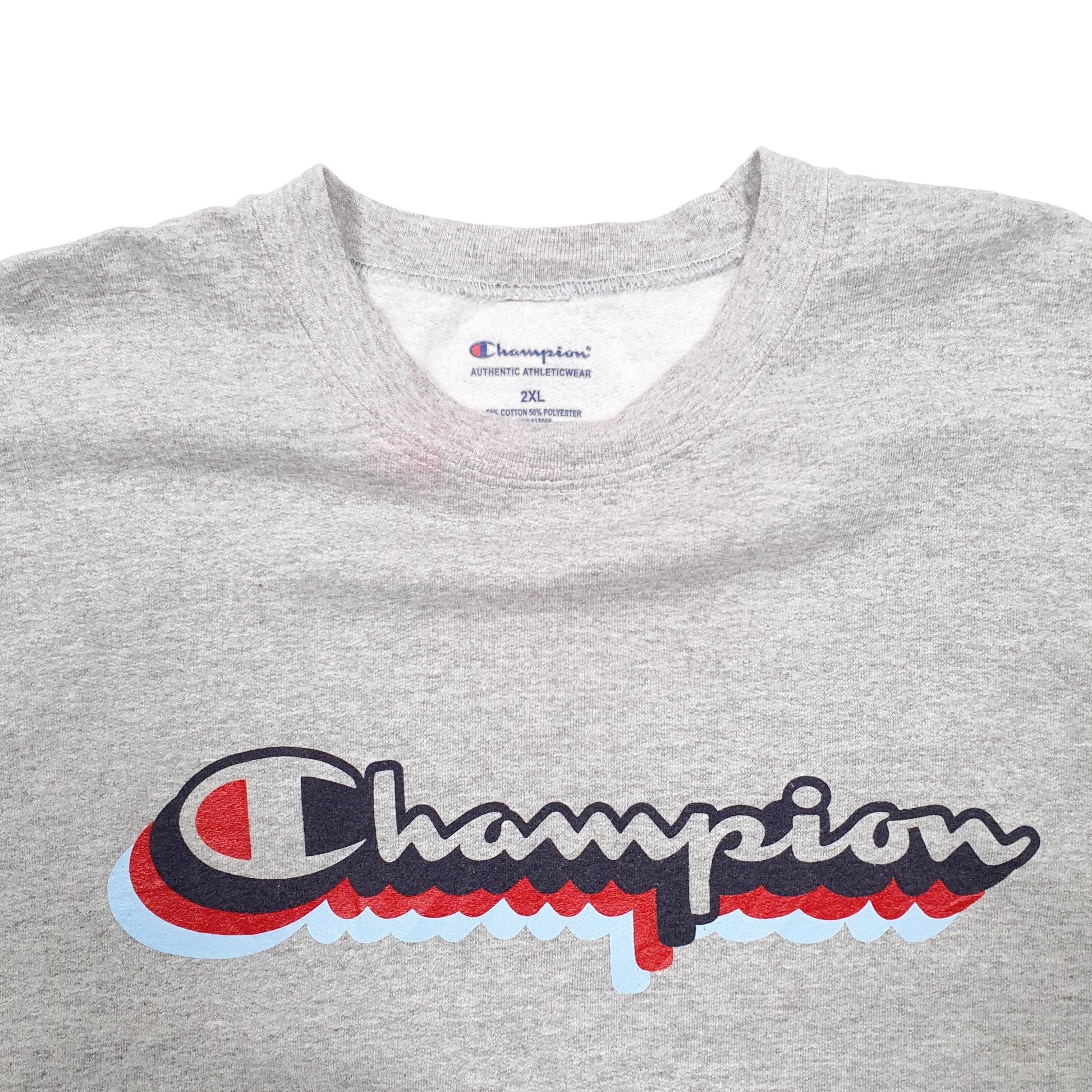 Mens Grey Champion Spellout Crewneck Jumper