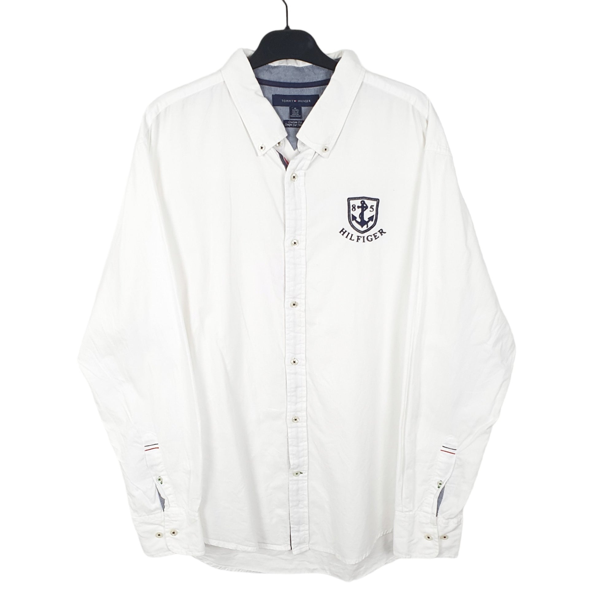 Tommy Hilfiger Anchor Sailing Nautical Long Sleeve Custom Fit Shirt White