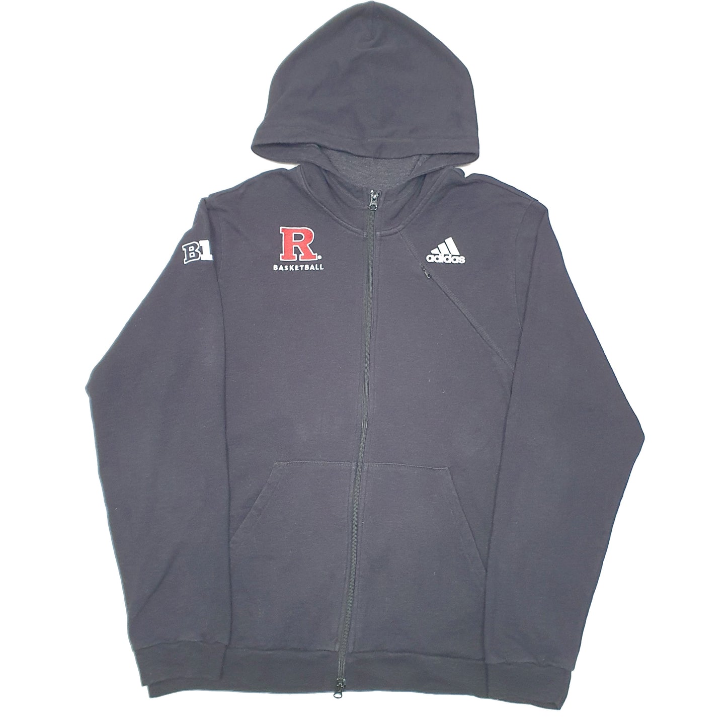 Mens Black Adidas Rochdale School Basketball Hoodie Full Zip Jumper