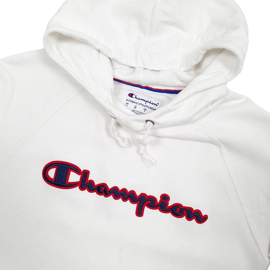 Mens White Champion Spellout Hoodie Jumper