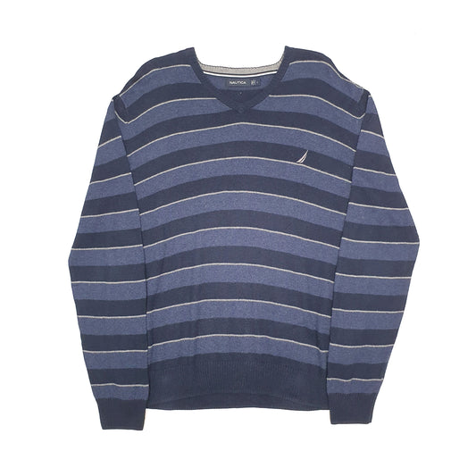Nautica Striped V Neck L Navy