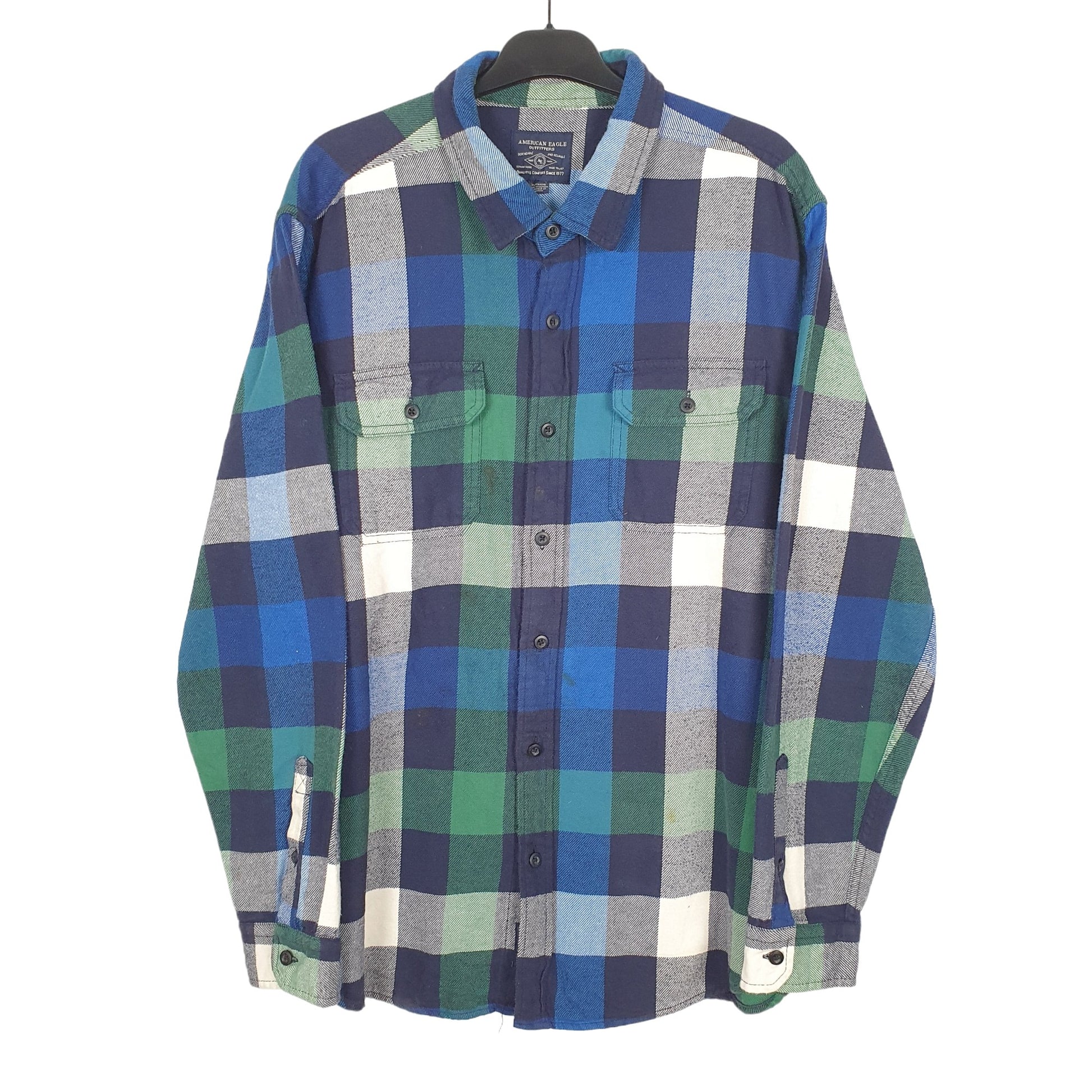 American Eagle Flannel Shacket Long Sleeve Regular Fit Check Shirt Blue