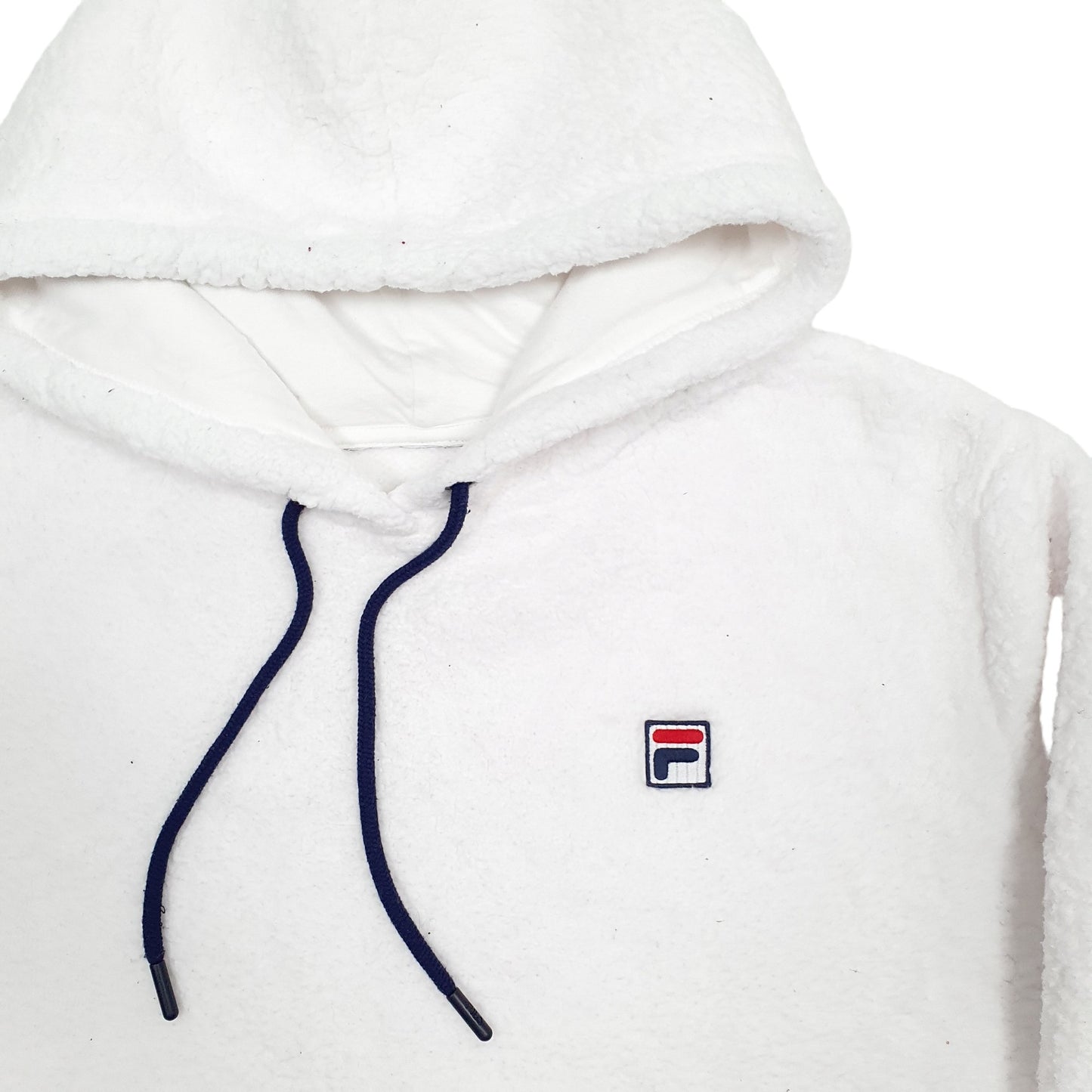 Womens White Fila Retro Deep Pile Fluffy Hoodie Jumper