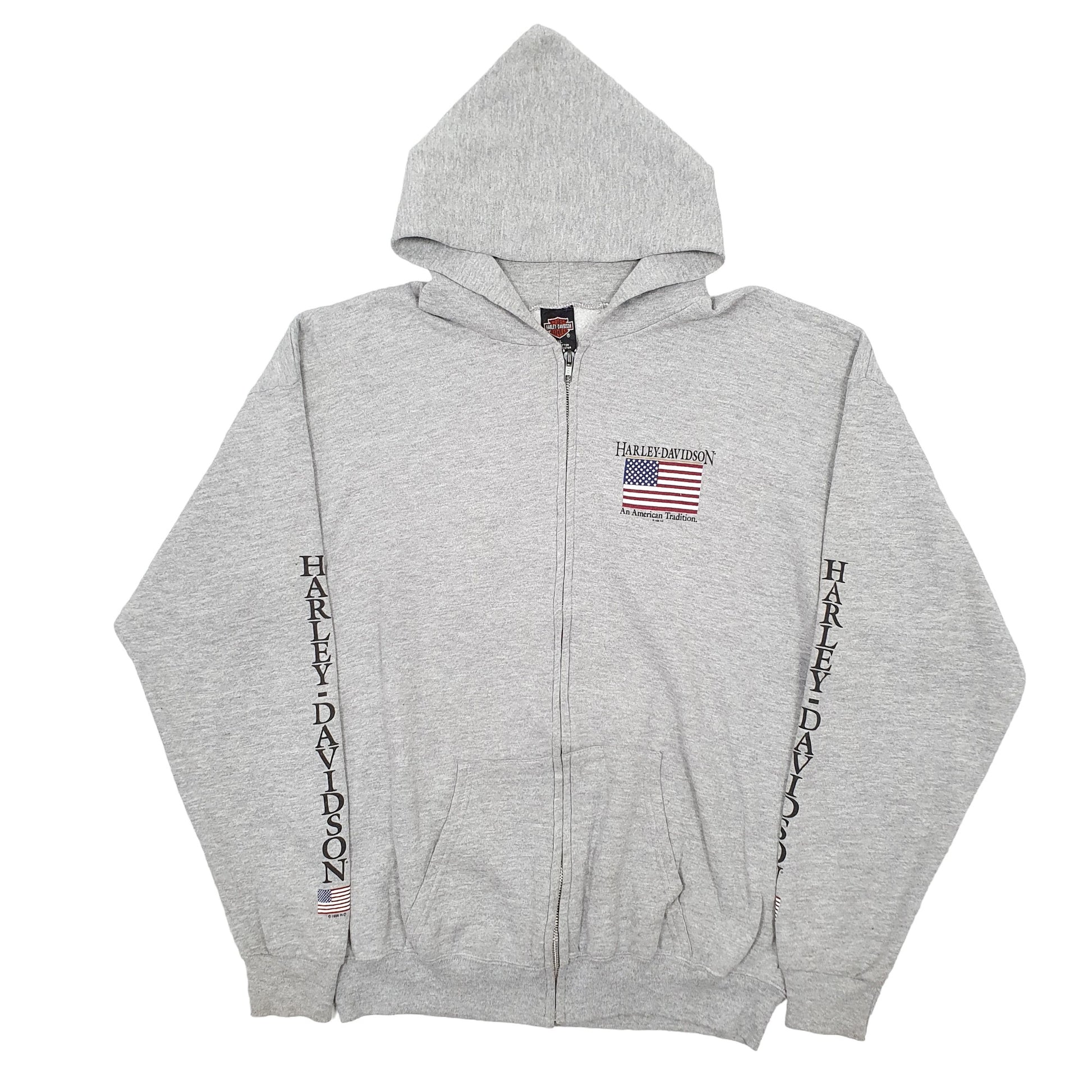 Mens Grey Harley Davidson St Paul Hoodie Motorcycles USA Full Zip Jumper