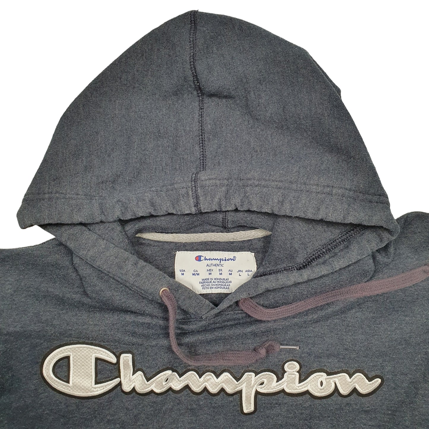 Mens Grey Champion Spellout Hoodie Jumper
