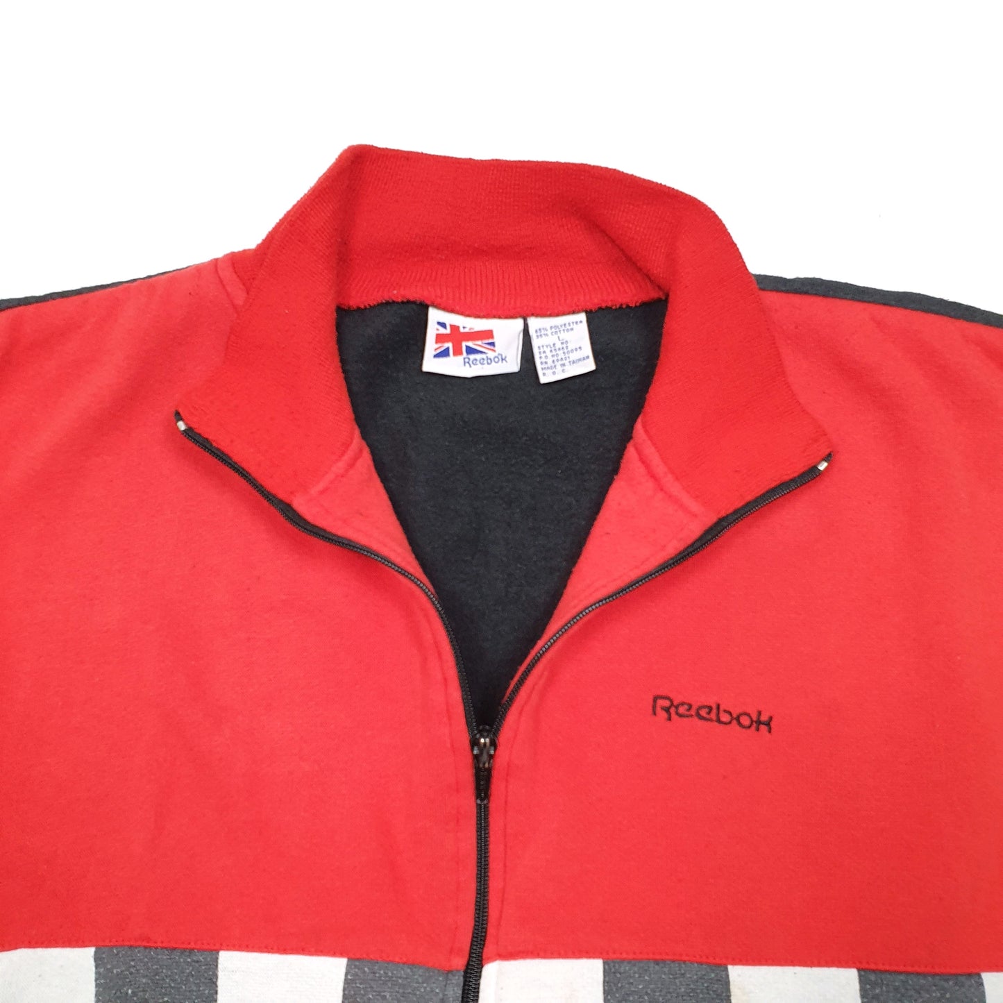 Mens Black Reebok Vintage Striped Retro 90s 80s Full Zip Jumper