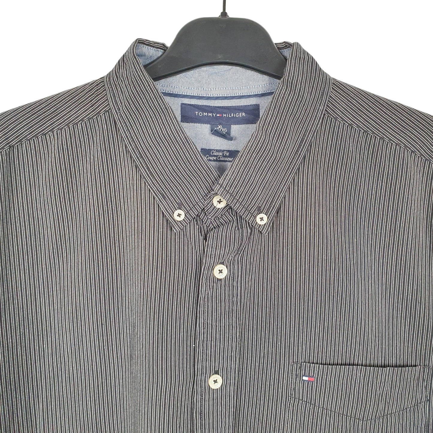 Tommy Hilfiger Short Sleeve Classic Fit Pinstripe Shirt Black