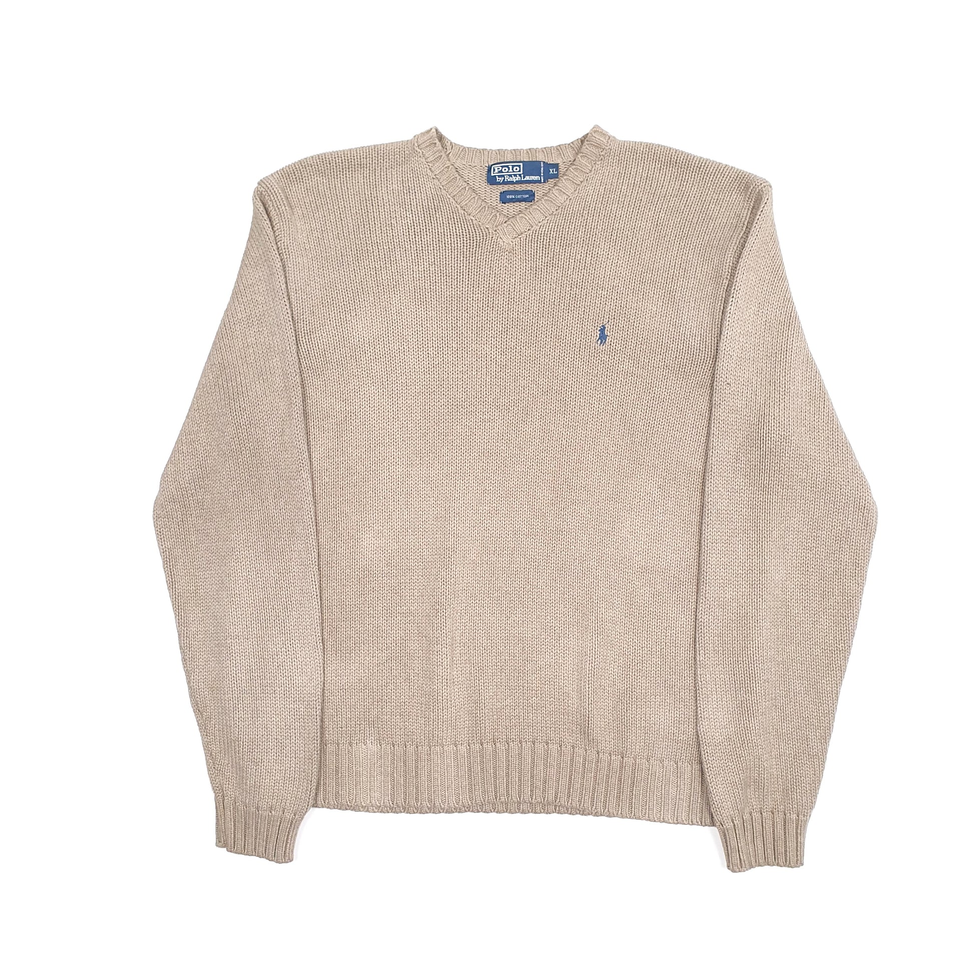Mens Beige Polo Ralph Lauren Thick Chunky Knit Crewneck Jumper