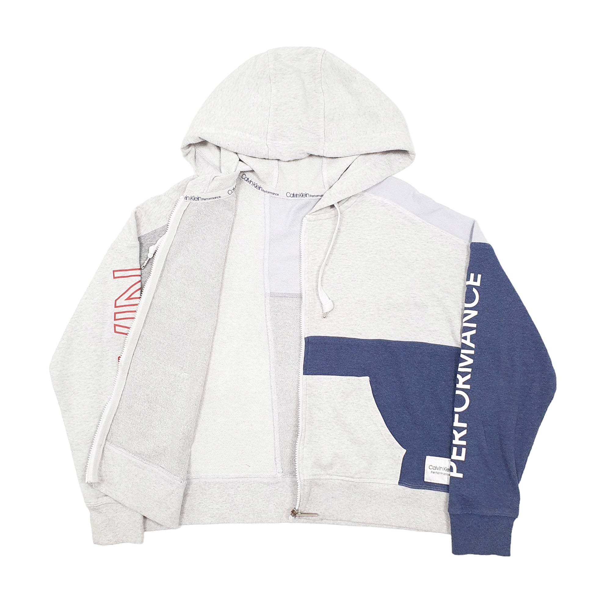 Womens Grey Calvin Klein Performance Crop Top Hoodie Full Zip Jumper