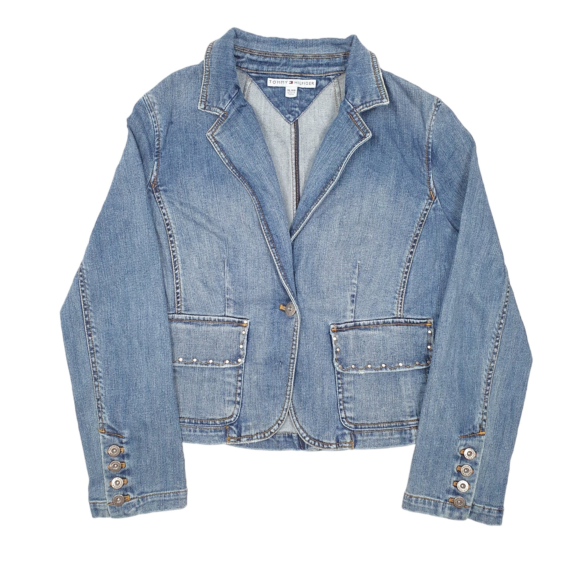 Womens Blue Tommy Hilfiger Denim Jacket Blazer Studed Denim Jacket Coat