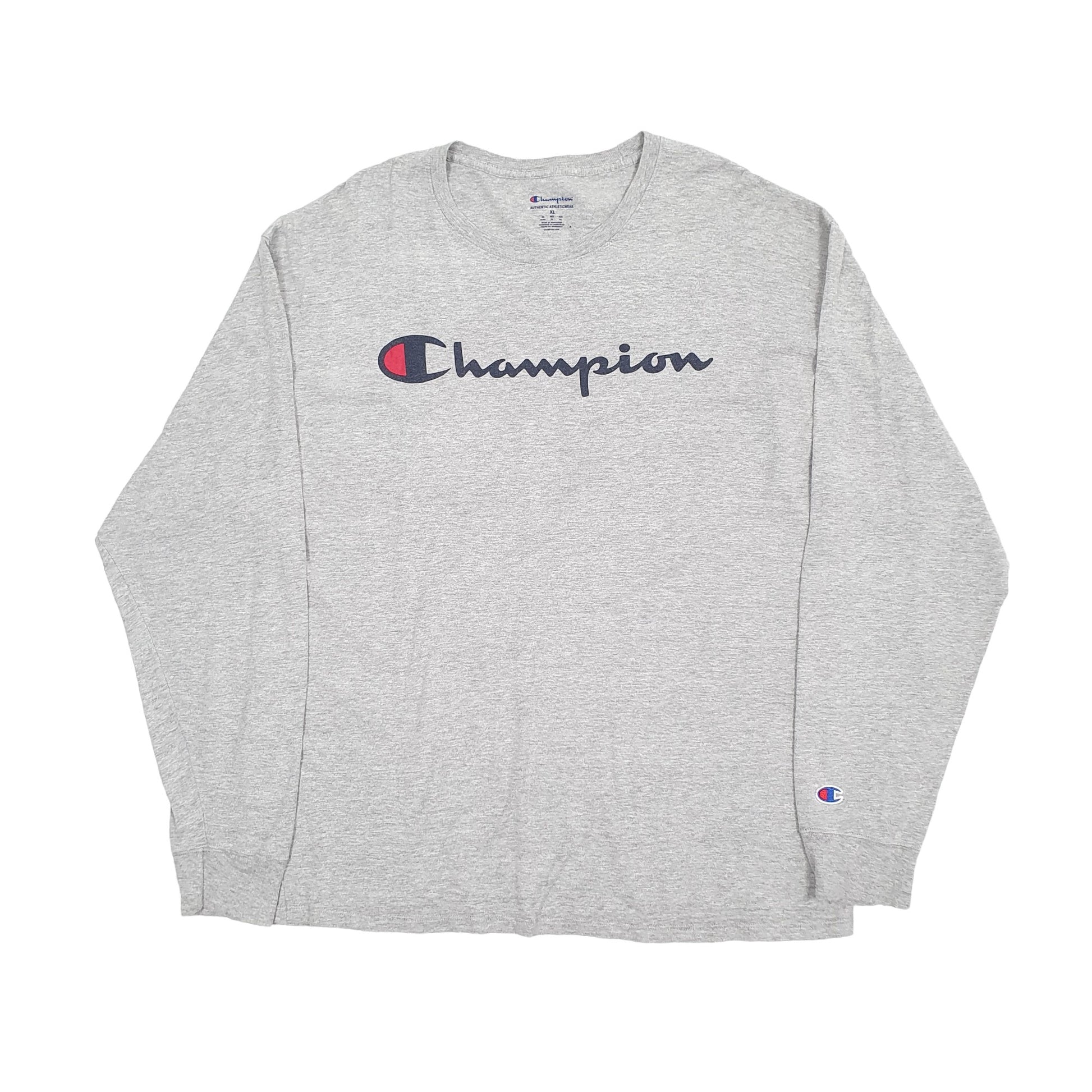 Champion Spellout Long Sleeve T Shirt Grey