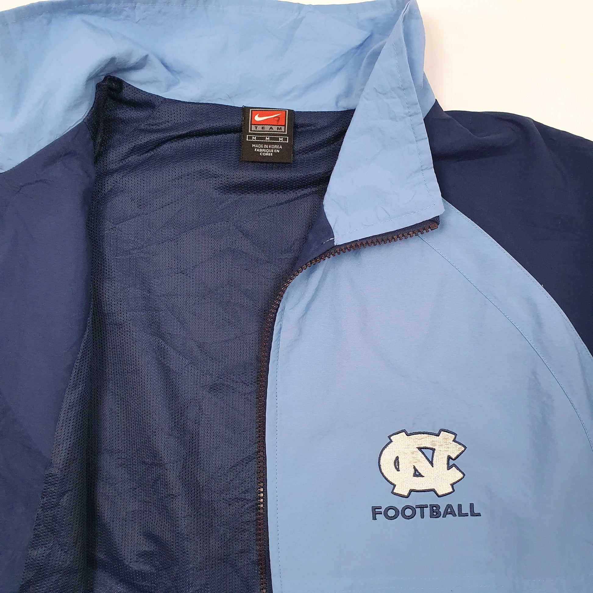 Mens Blue Nike Team Vintage 1990s USA College North Carolina Football  Coat