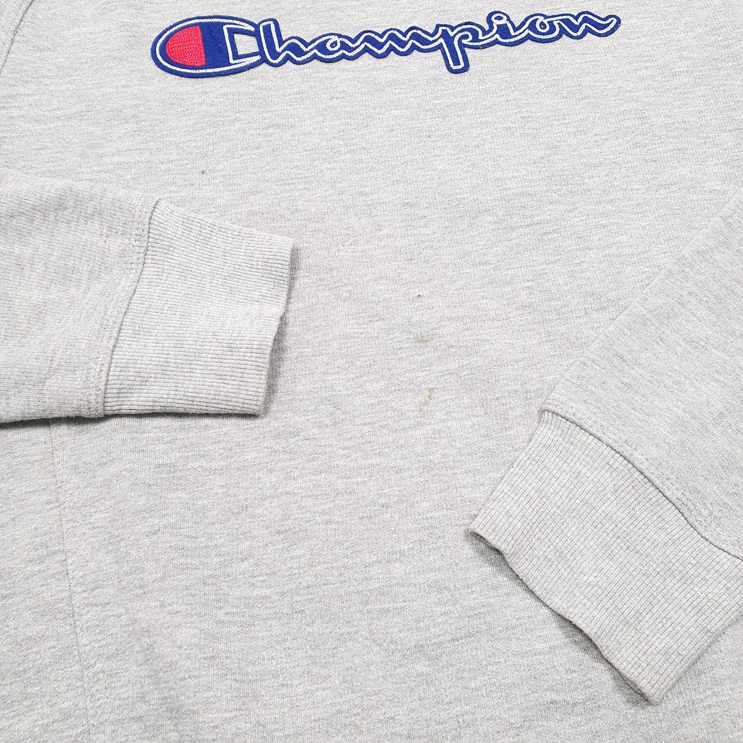 Mens Grey Champion Spellout Raglan Crewneck Jumper