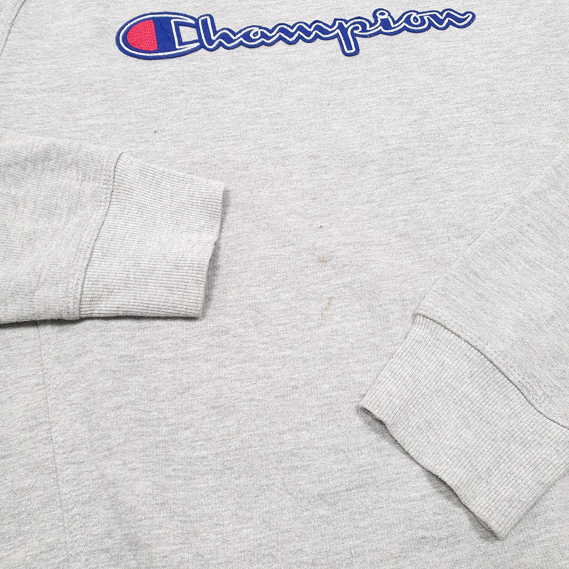 Mens Grey Champion Spellout Raglan Crewneck Jumper