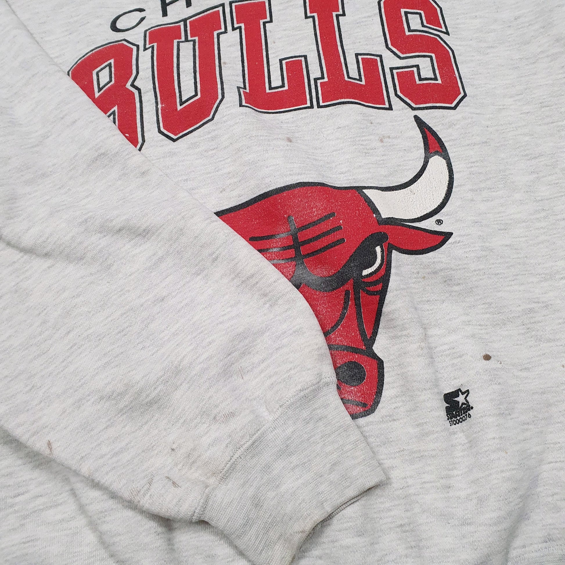 Mens Grey Starter Chicago Bulls Basketball Crewneck Jumper