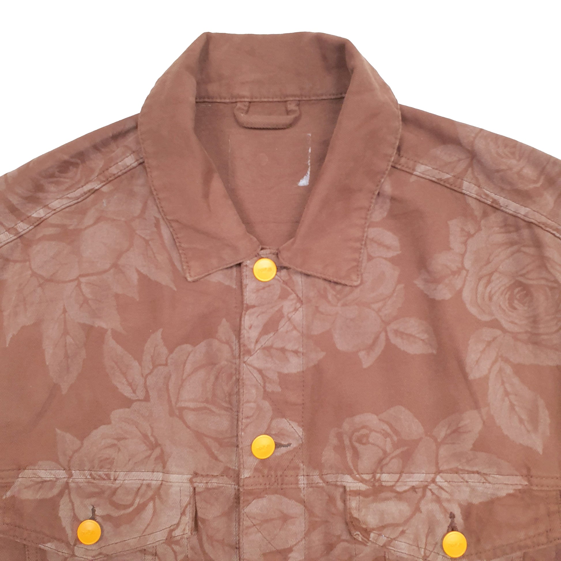 Mens Brown DNM Lab Pattern Floral Denim Jacket Coat