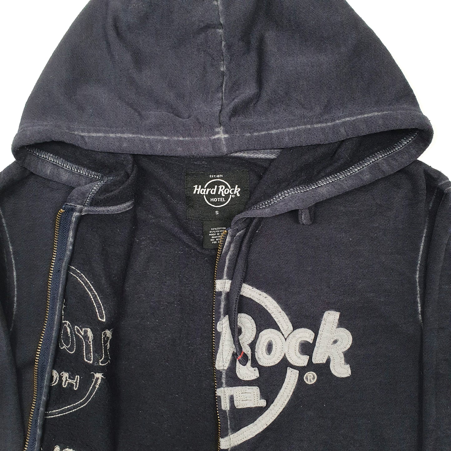 Mens Navy Hard Rock Hotel Lightweight Hoodie Full Zip Jumper