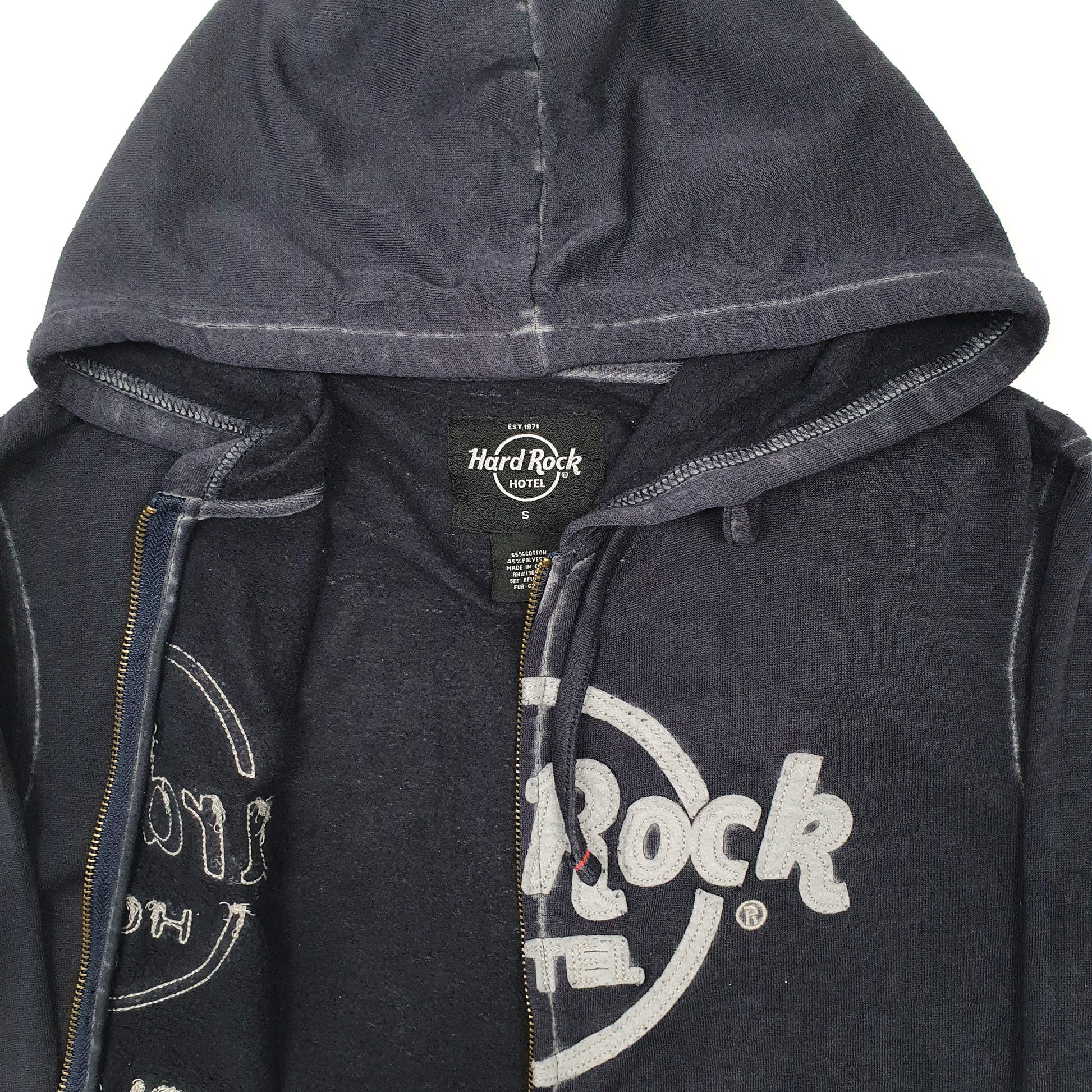 Mens Navy Hard Rock Hotel Lightweight Hoodie Full Zip Jumper