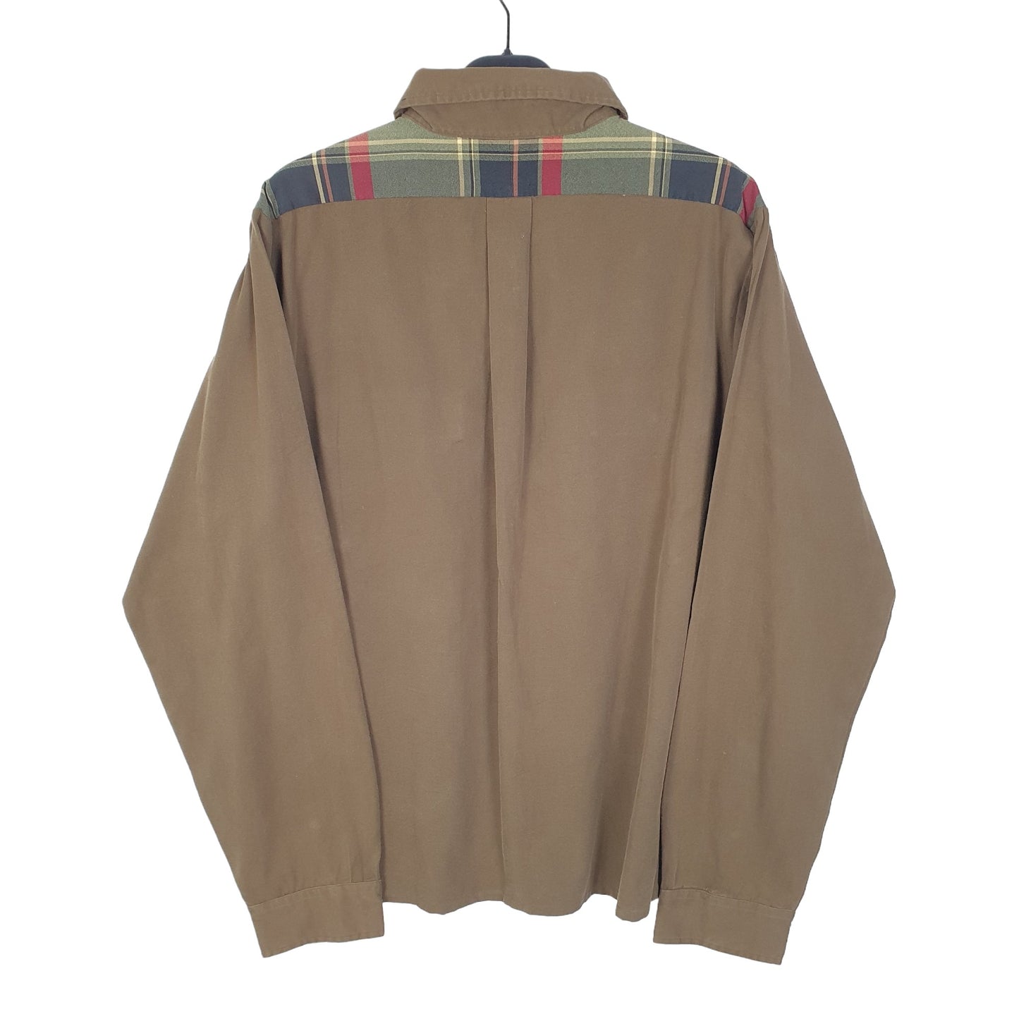 Ralph Lauren Zip Through Polo Whitfield 90s Long Sleeve Custom Fit Check Shirt Khaki
